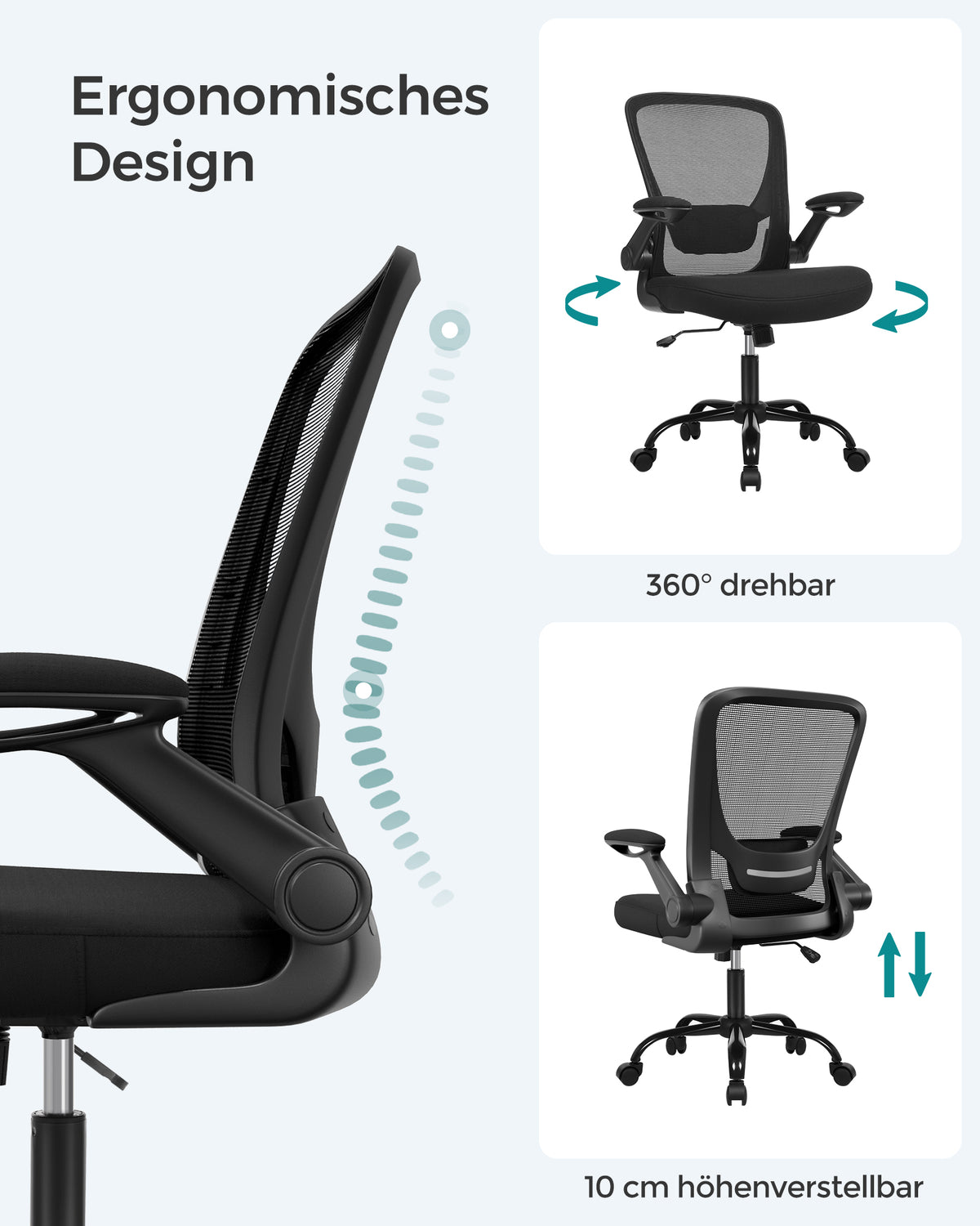 Ergonomiczne krzesło biurowe z siatką i składanymi podłokietnikami
