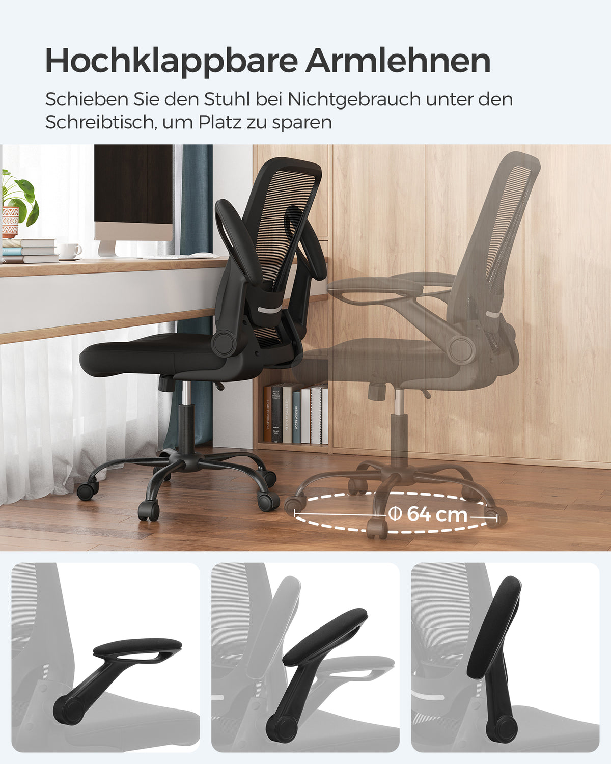 Ergonomiczne krzesło biurowe z siatką i składanymi podłokietnikami