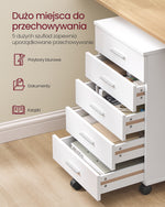 Mobilna szafka na dokumenty z 5 szufladami biała