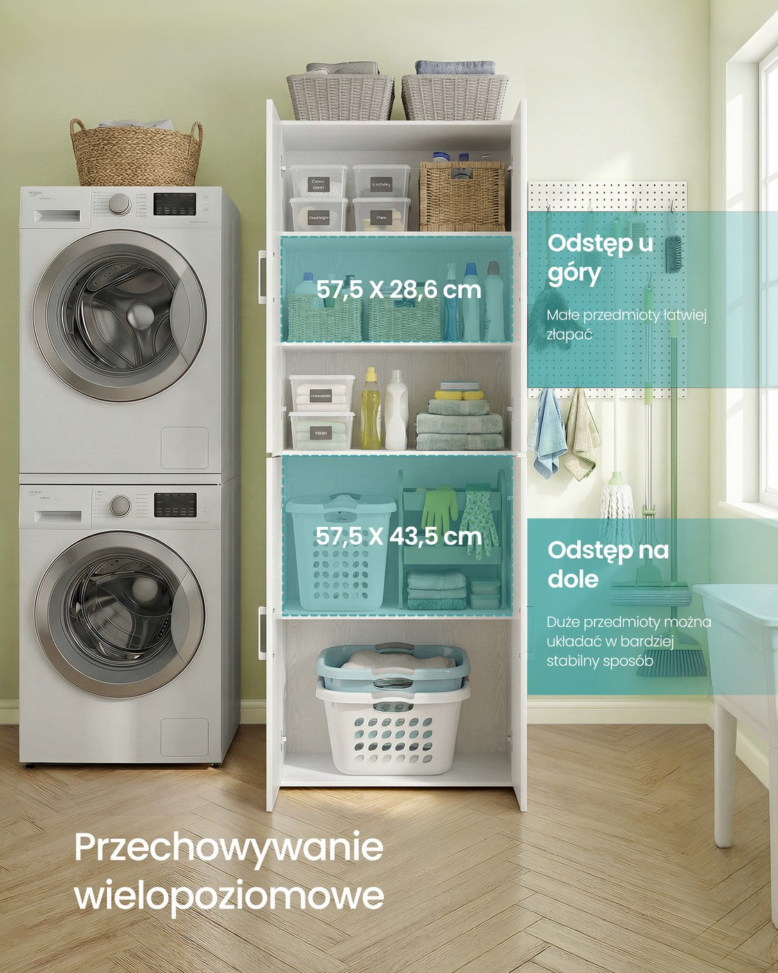 Biała szafka z 4 drzwiami i 5 półkami