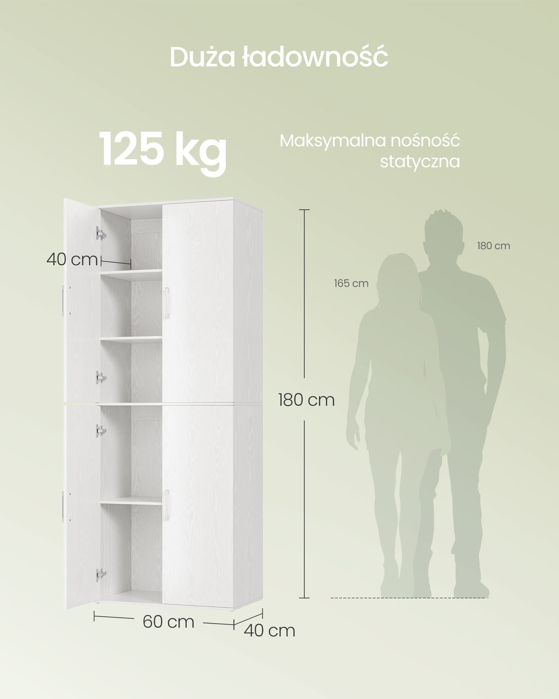 Biała szafka z 4 drzwiami i 5 półkami