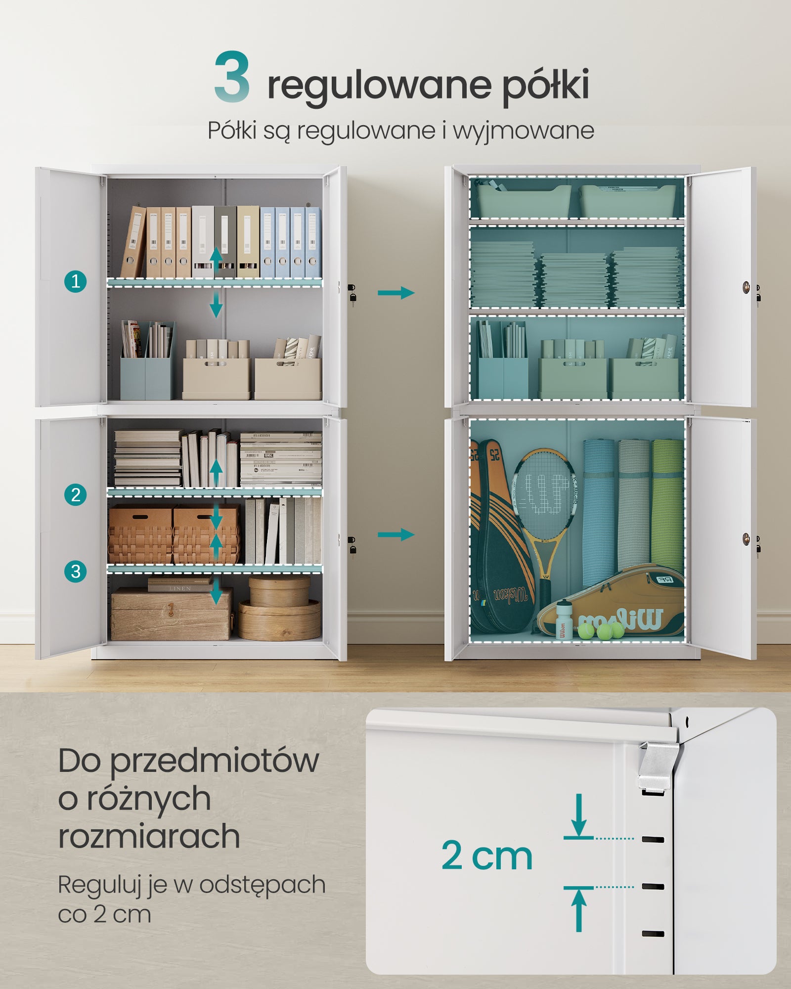 Szafka stalowa 4-drzwiowa z 5 półkami 40x80x180 cm szara