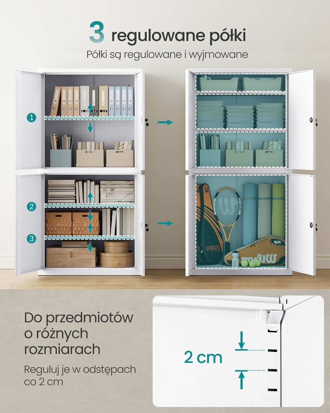 Szafka biurowa stalowa 4-drzwiowa 40x80x180 cm biała