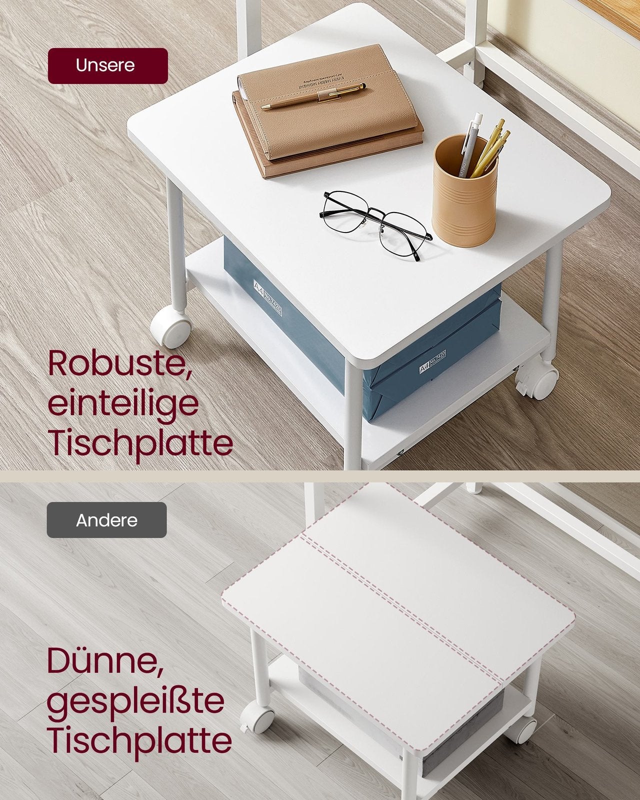 Biały stolik pod drukarkę na kółkach, 2 półki