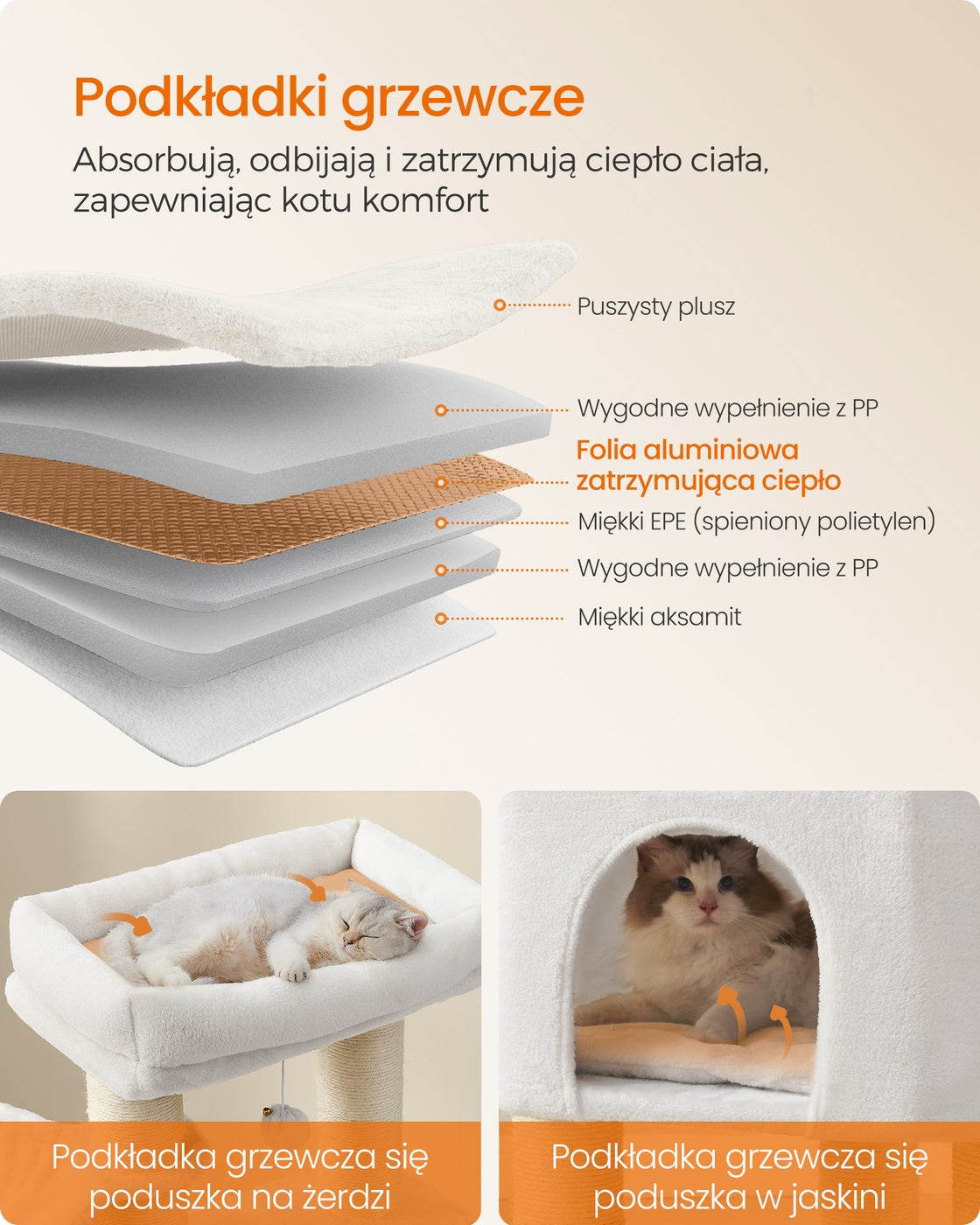 Drapak dla kota 50x50x160 cm kremowo-beżowy