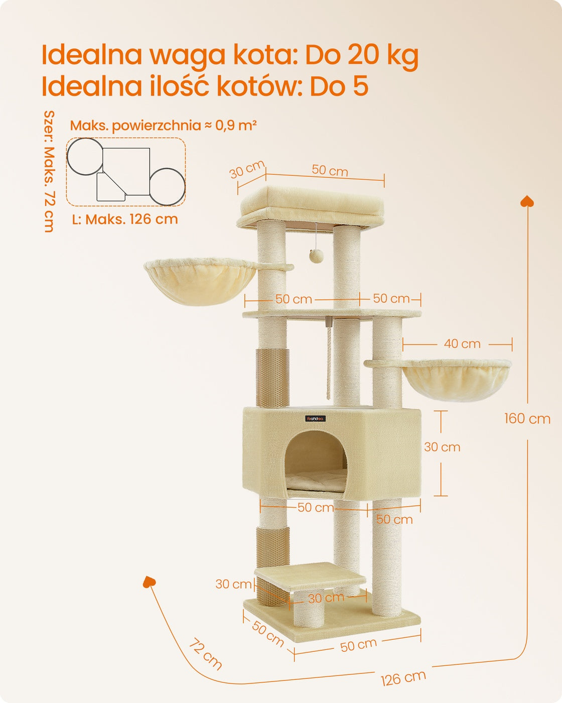 Drapak dla kota z samonagrzewającym kocem 50x50x160 cm