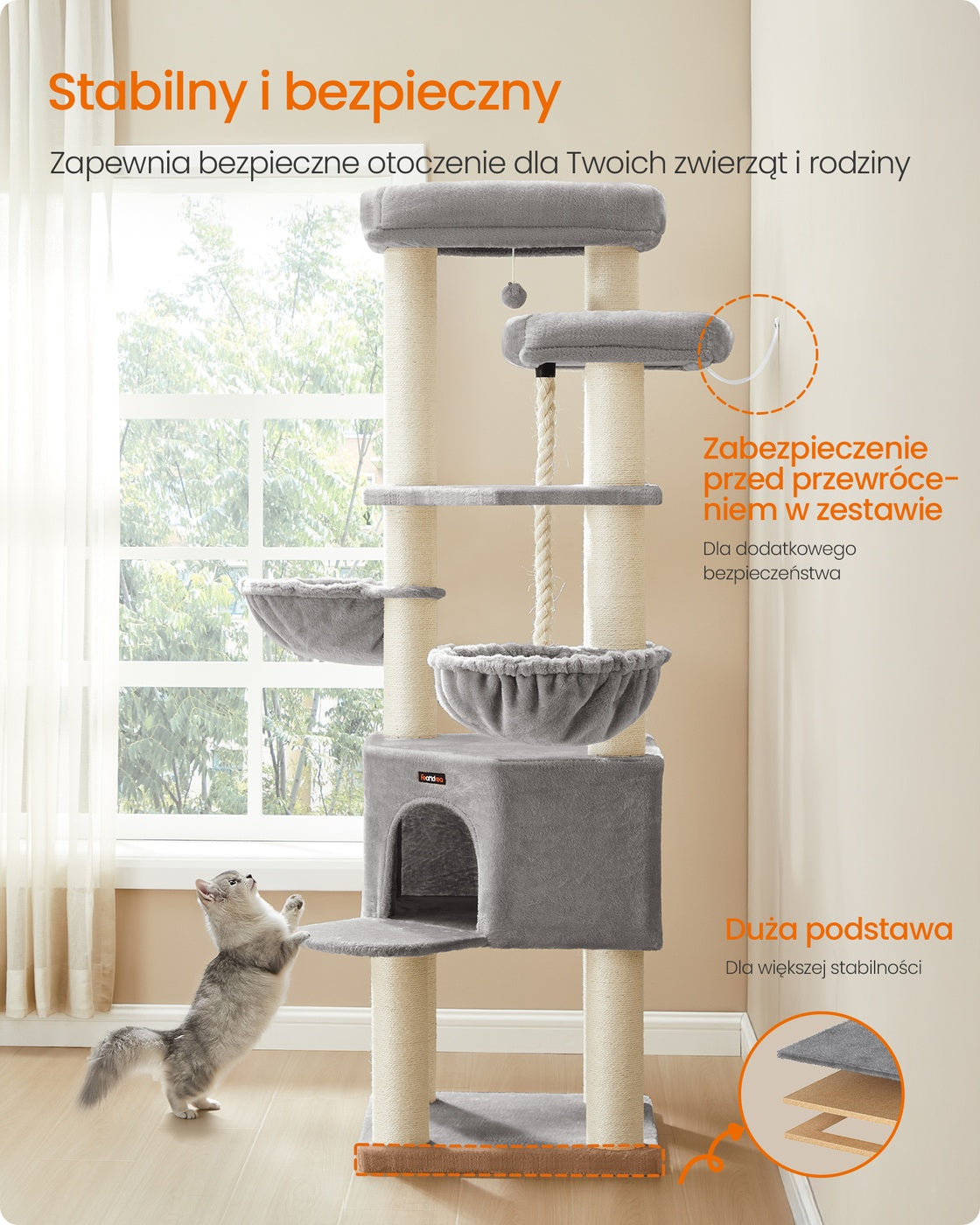 Drapak dla kota XXL 55x55x195 cm szaro-kremowy