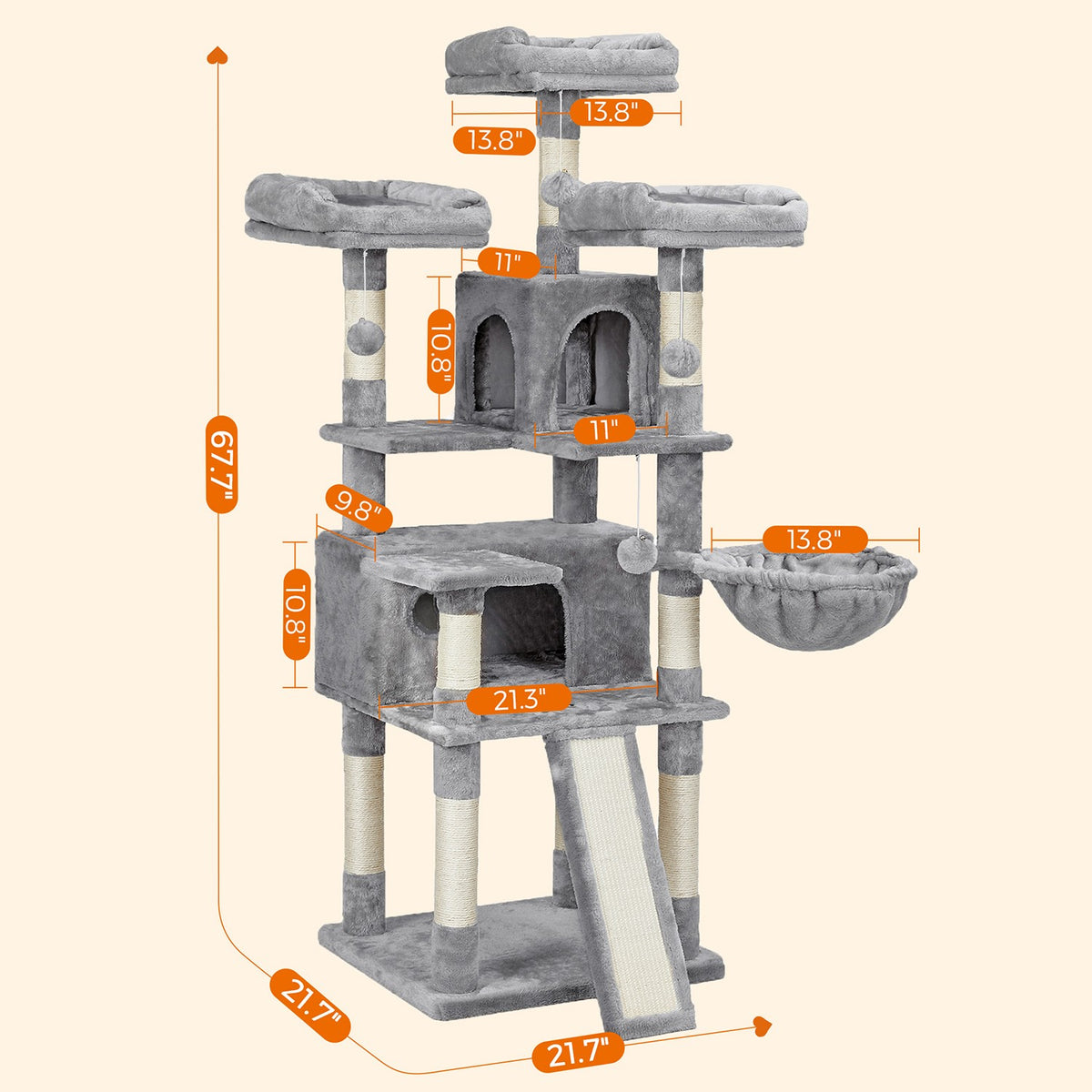 Drapak dla kota XXL 168 cm jasnoszary