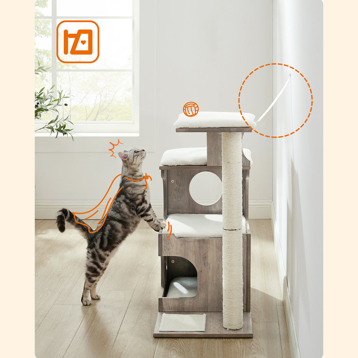 Drapak dla kota z jaskinią i trzema platformami 88 cm