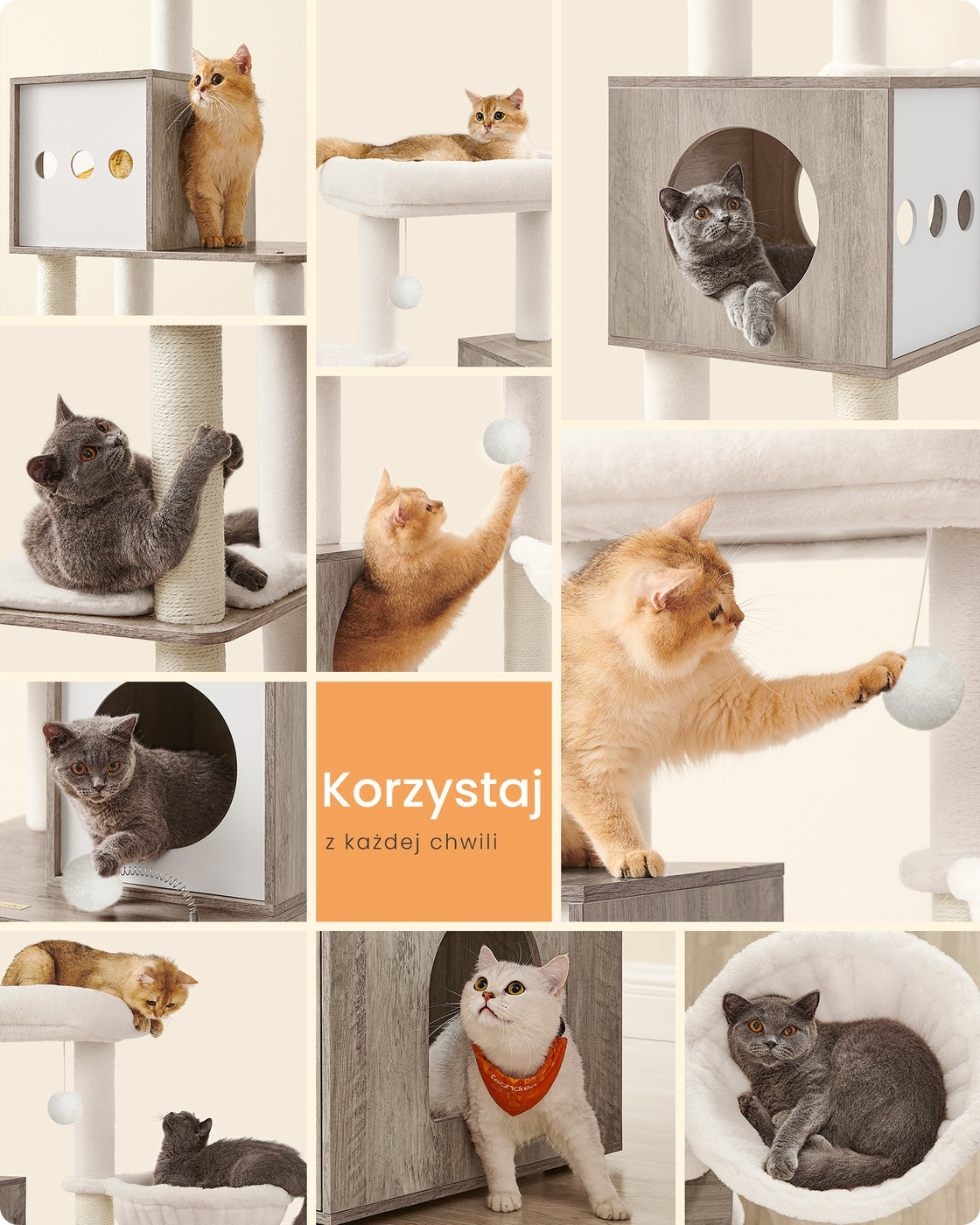 Drapak dla kota z szafką na kuwetę szary