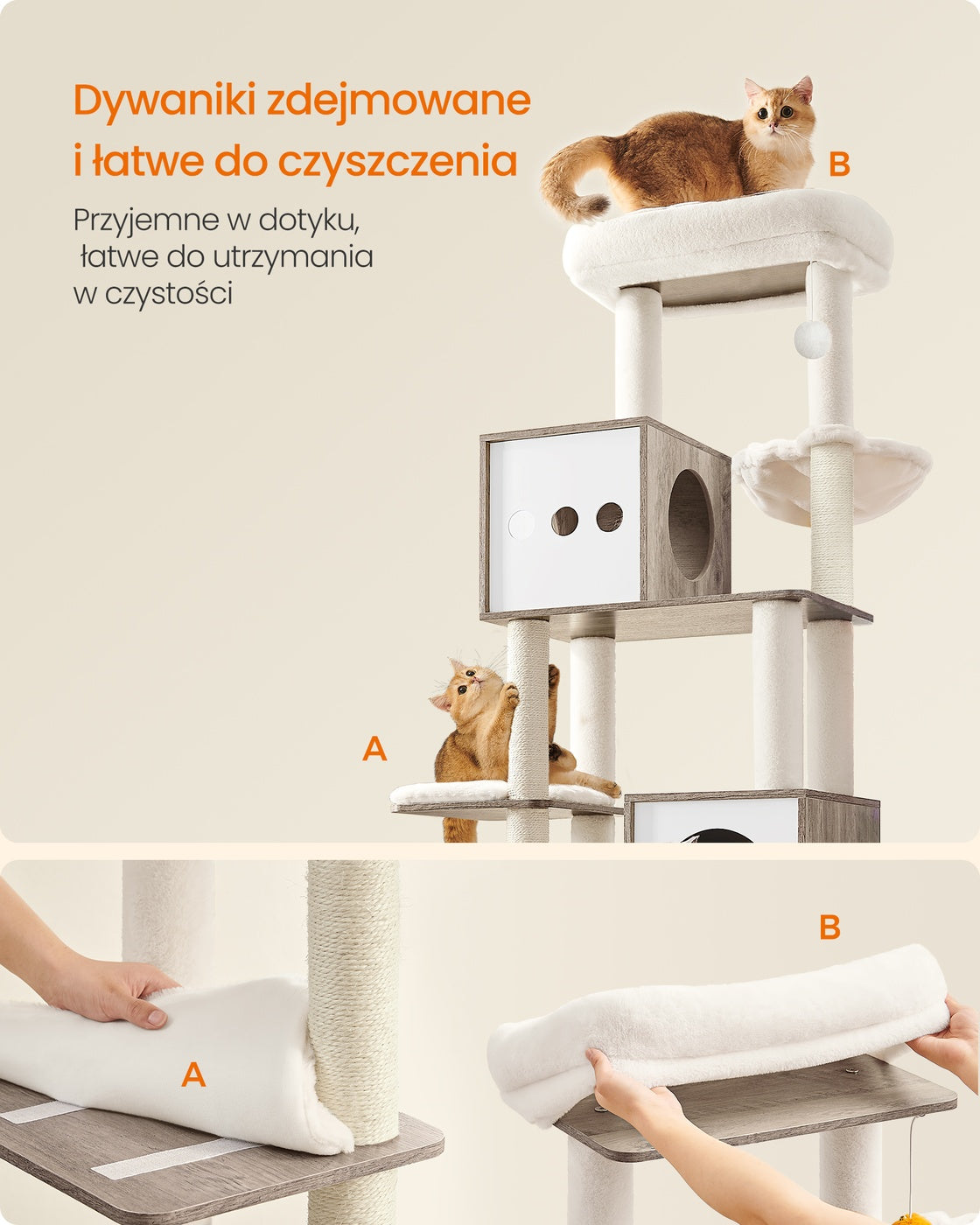 Drapak dla kota z szafką na kuwetę szary