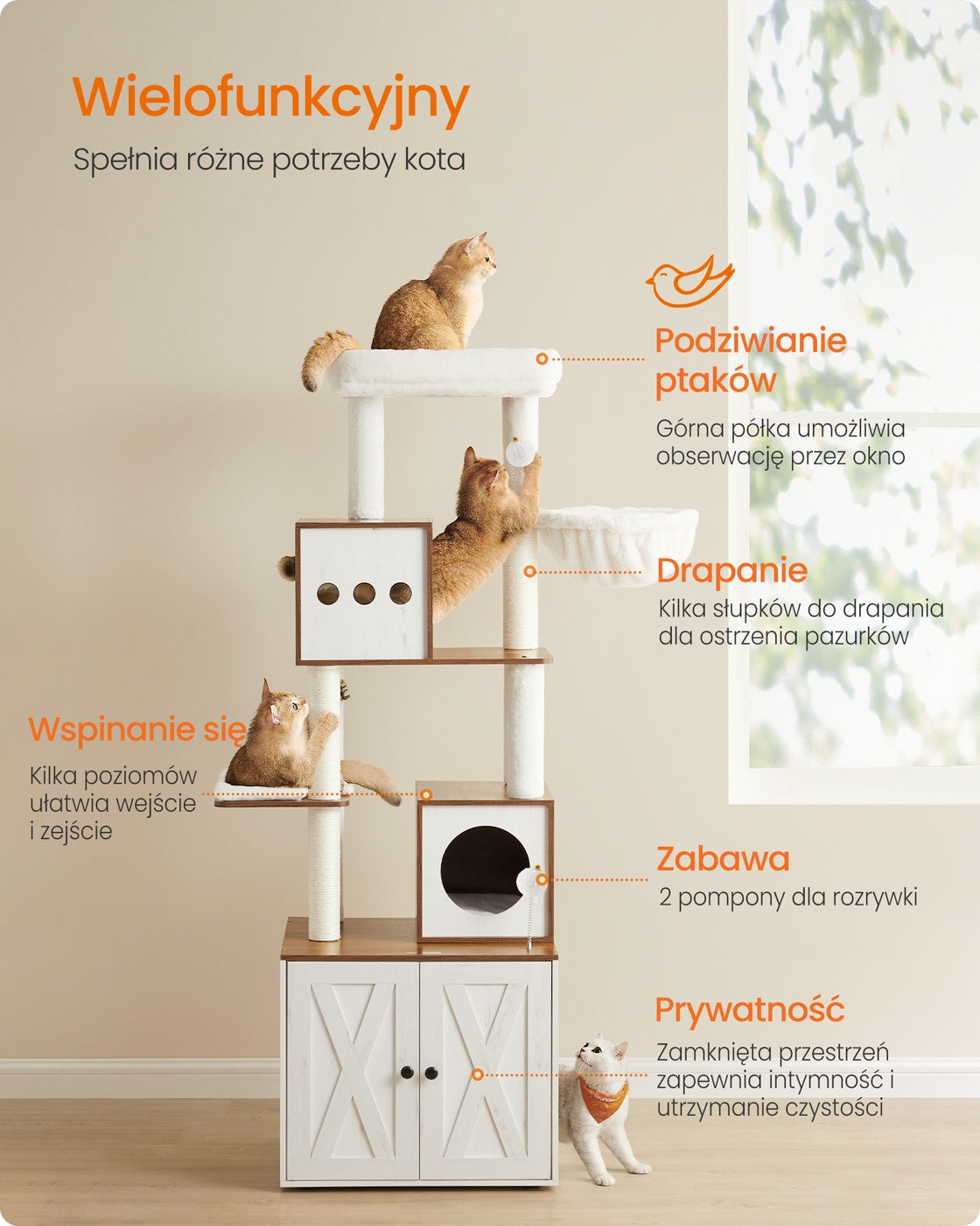 Drapak dla kota z kuwetą 180 cm miodowy brąz