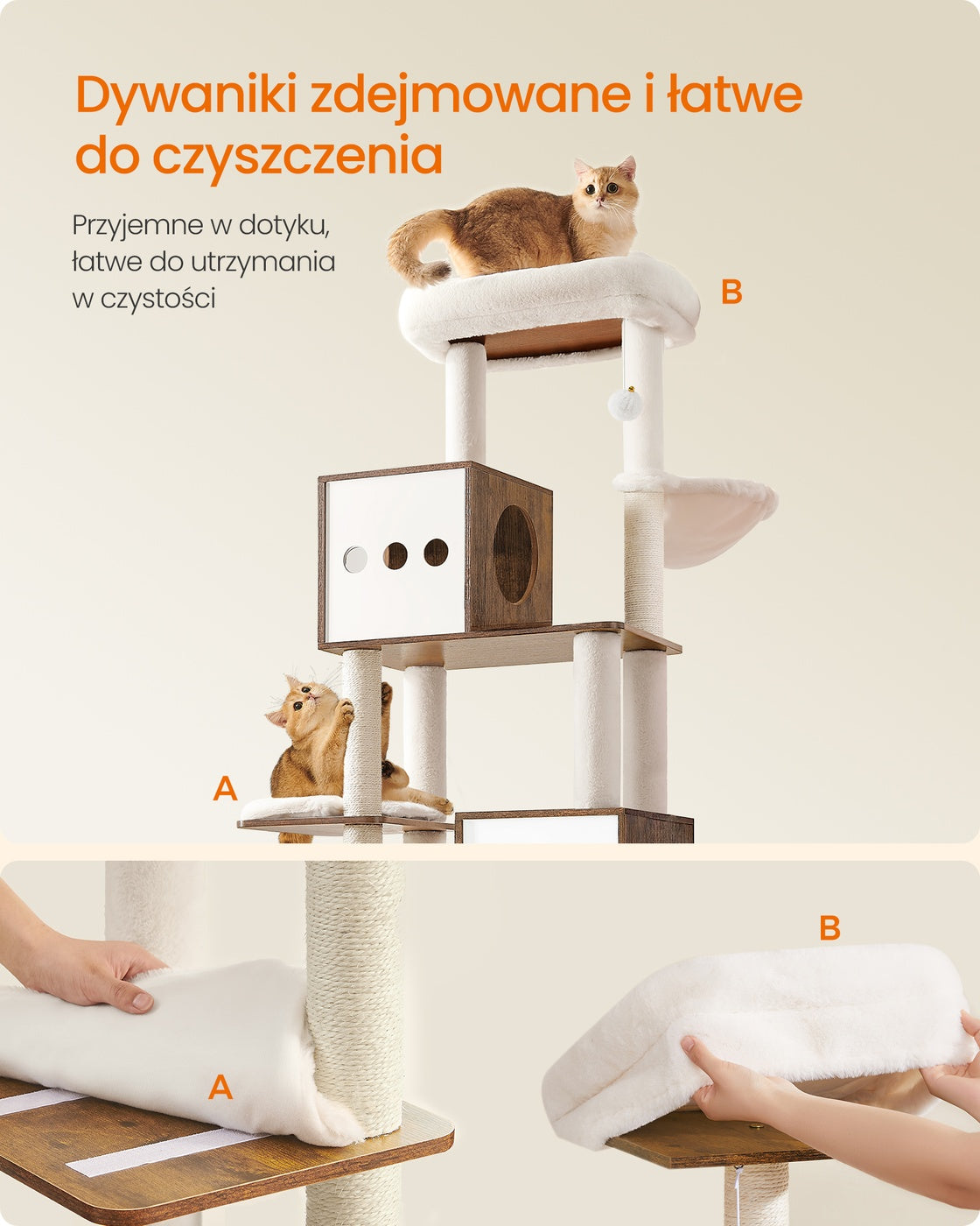 Drapak dla kota z szafką na kuwetę brązowy