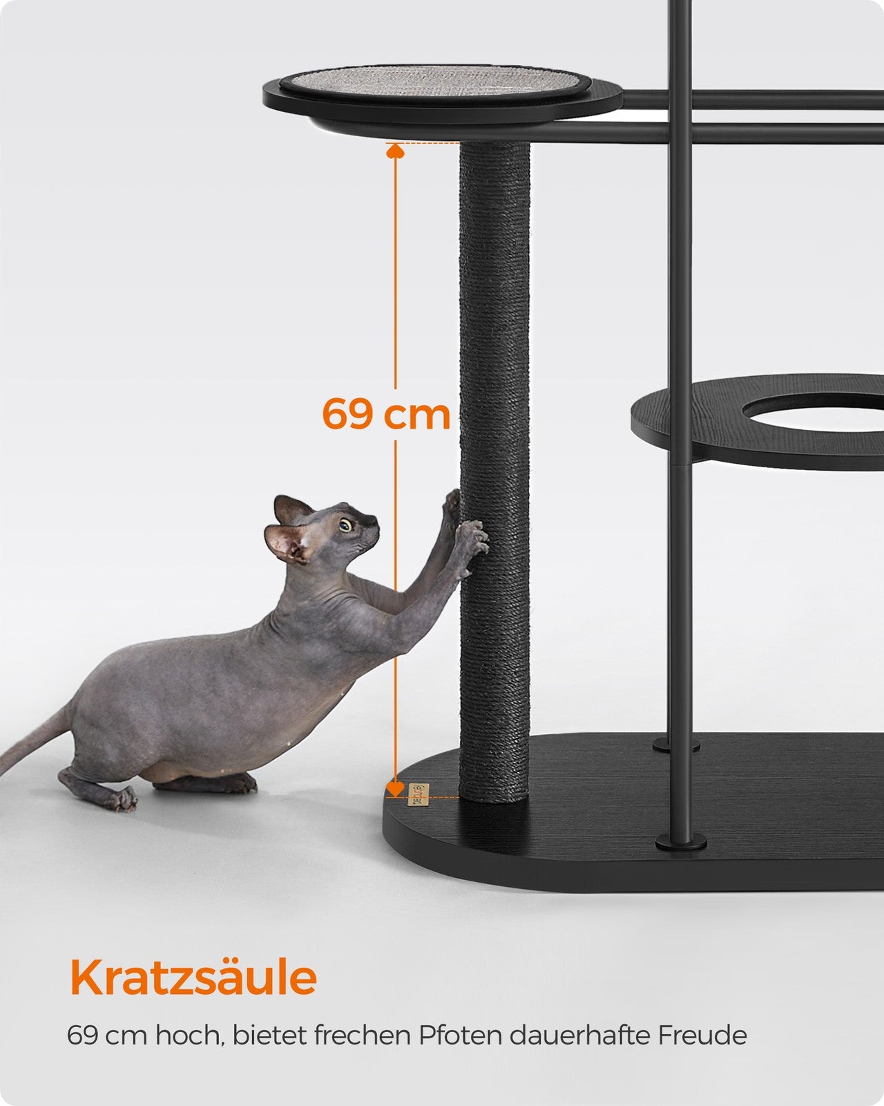 Czarny wielopoziomowy drapak dla kota 111 cm