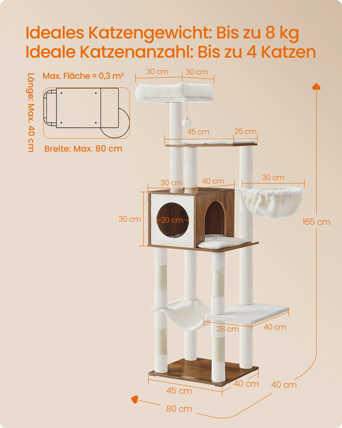 Drapak dla kota 165 cm w kolorze miodowym