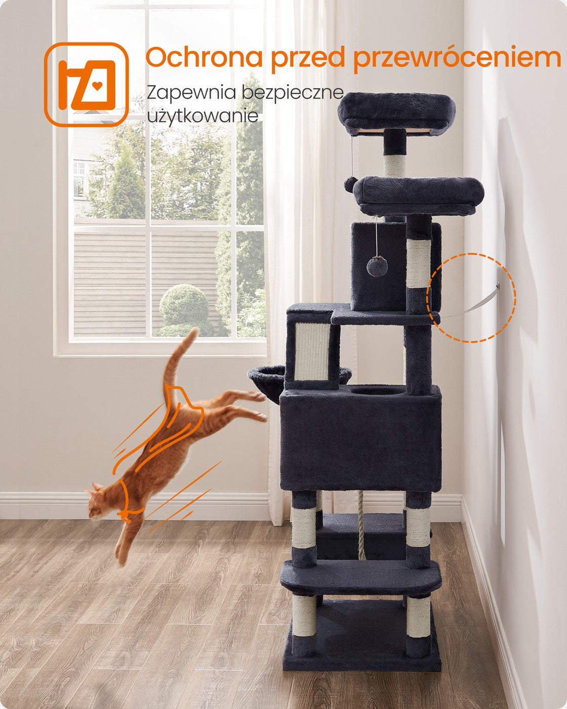 Wielopoziomowy drapak z 2 jaskiniami i hamakiem 168 cm