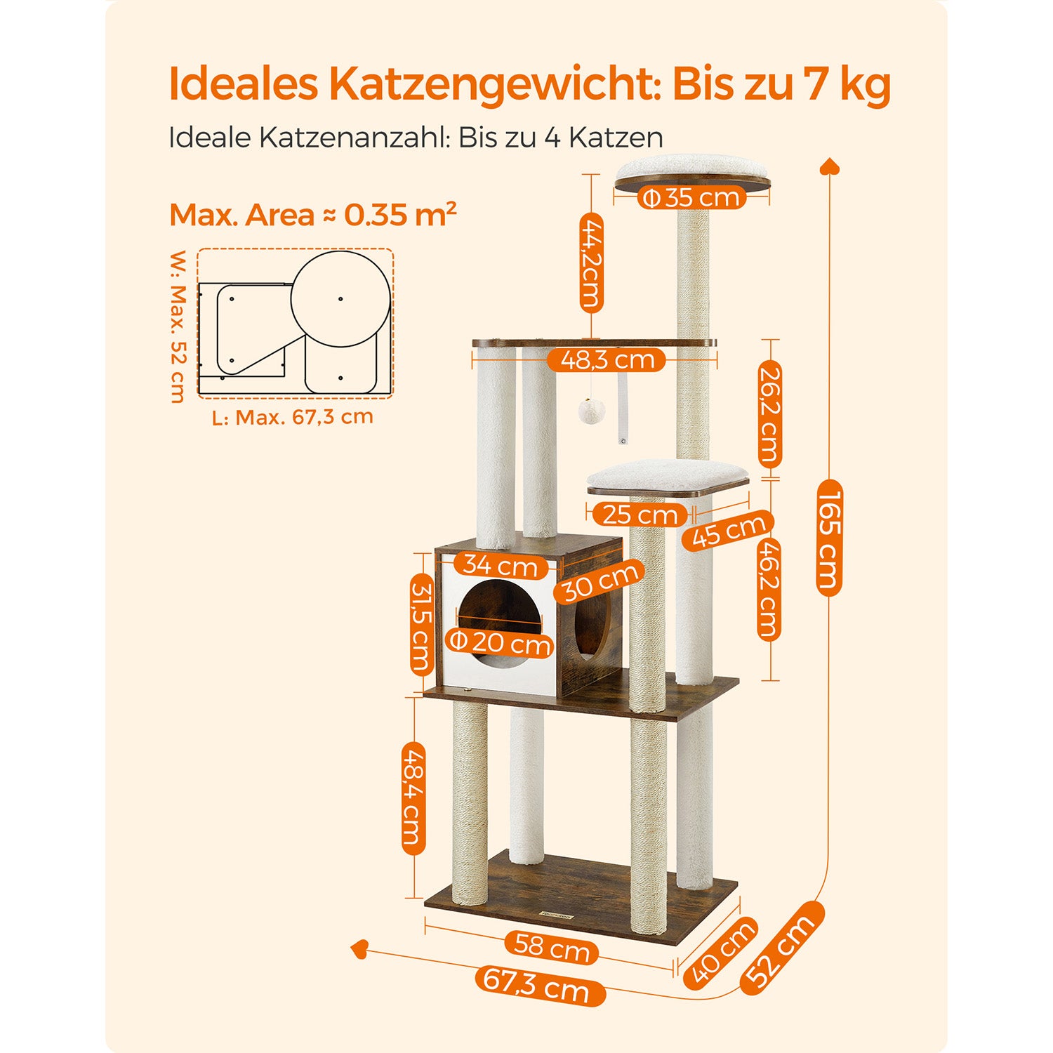 Drapak dla kota z poduszkami vintage brown 165 cm
