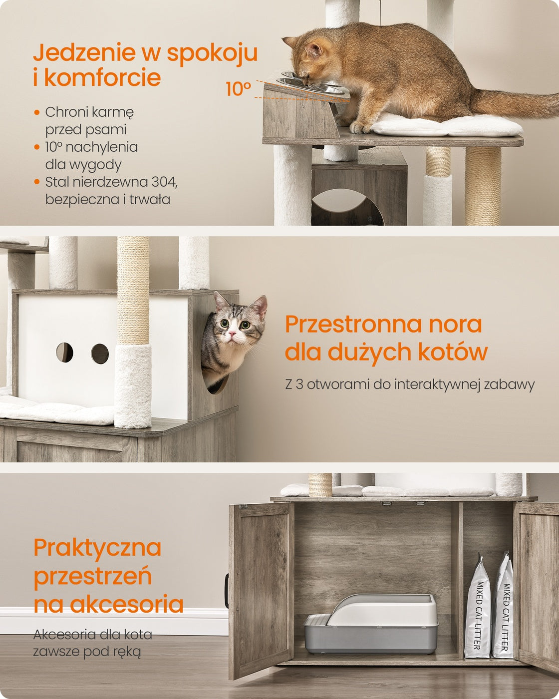 Drapak 170 cm szarobeżowy z jaskinią