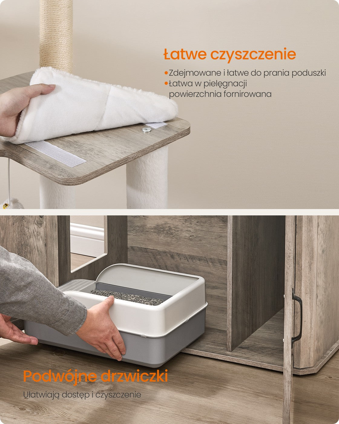 Drapak 170 cm szarobeżowy z jaskinią