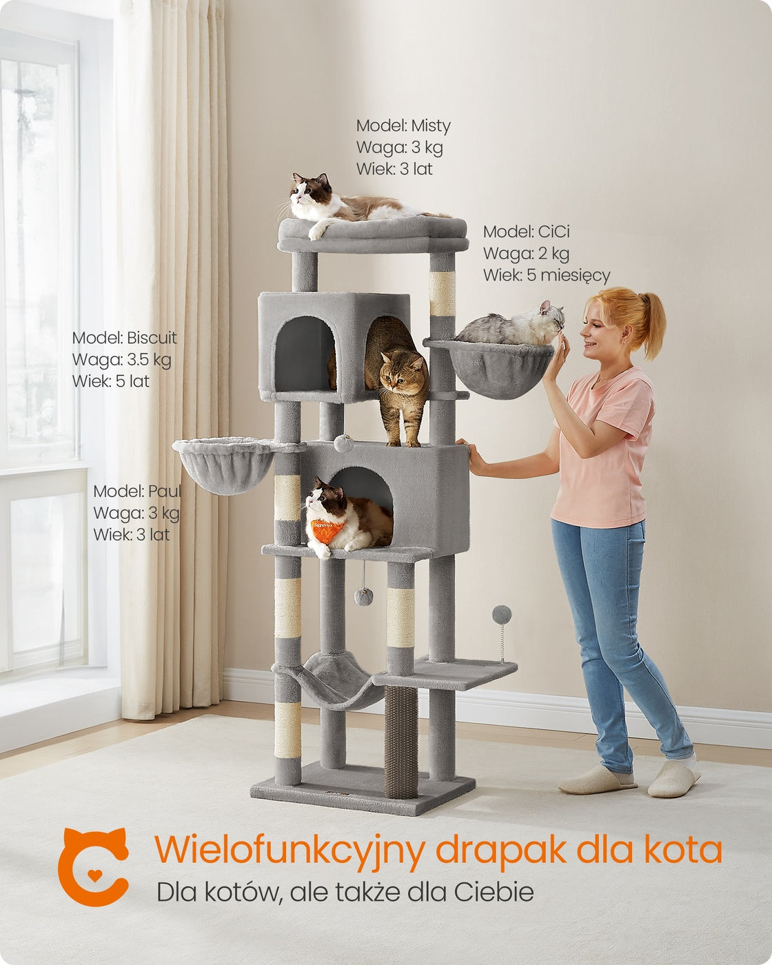 Drapak dla kota XL 175 cm szary
