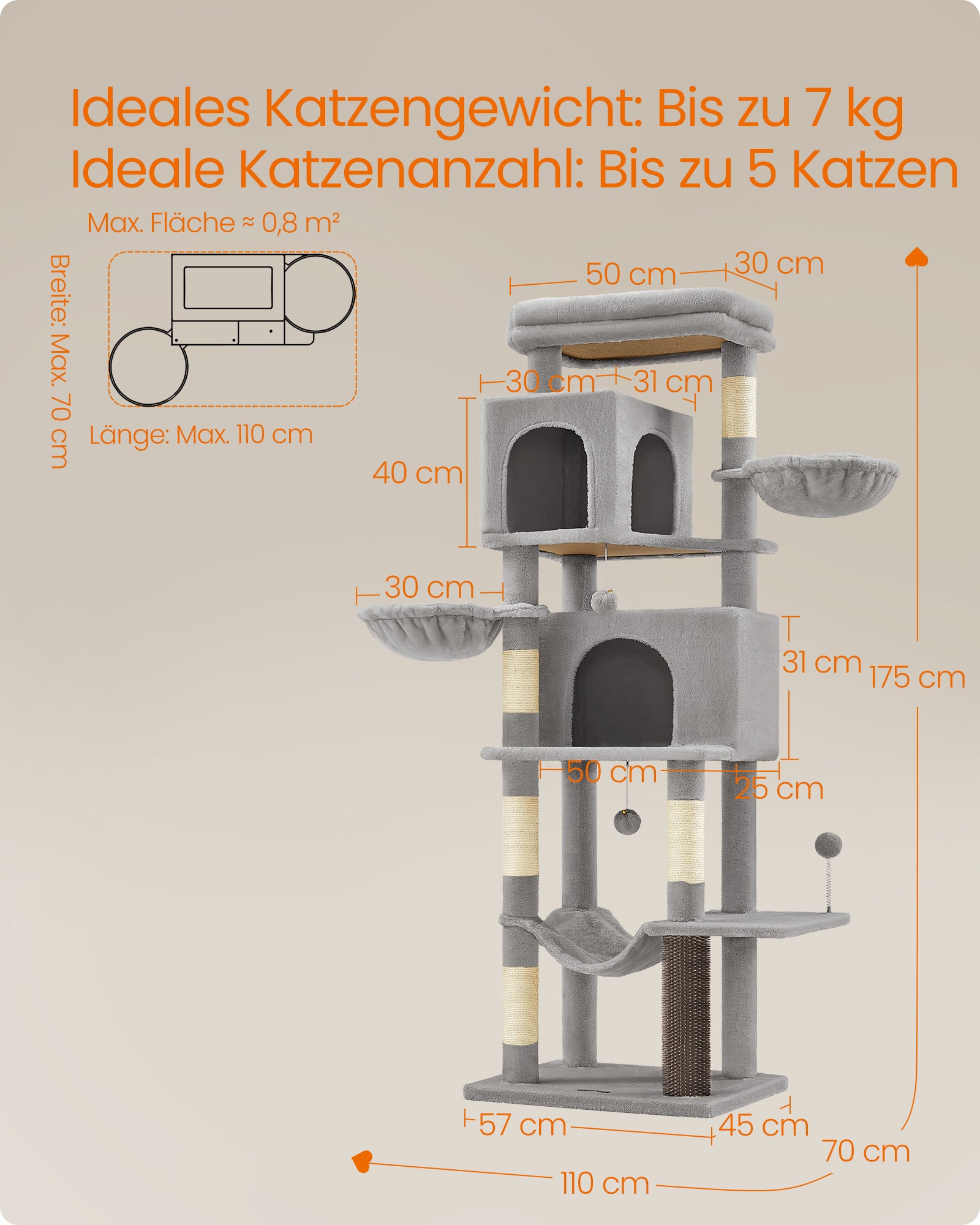 Drapak dla kota, jasnoszary, 55 cm