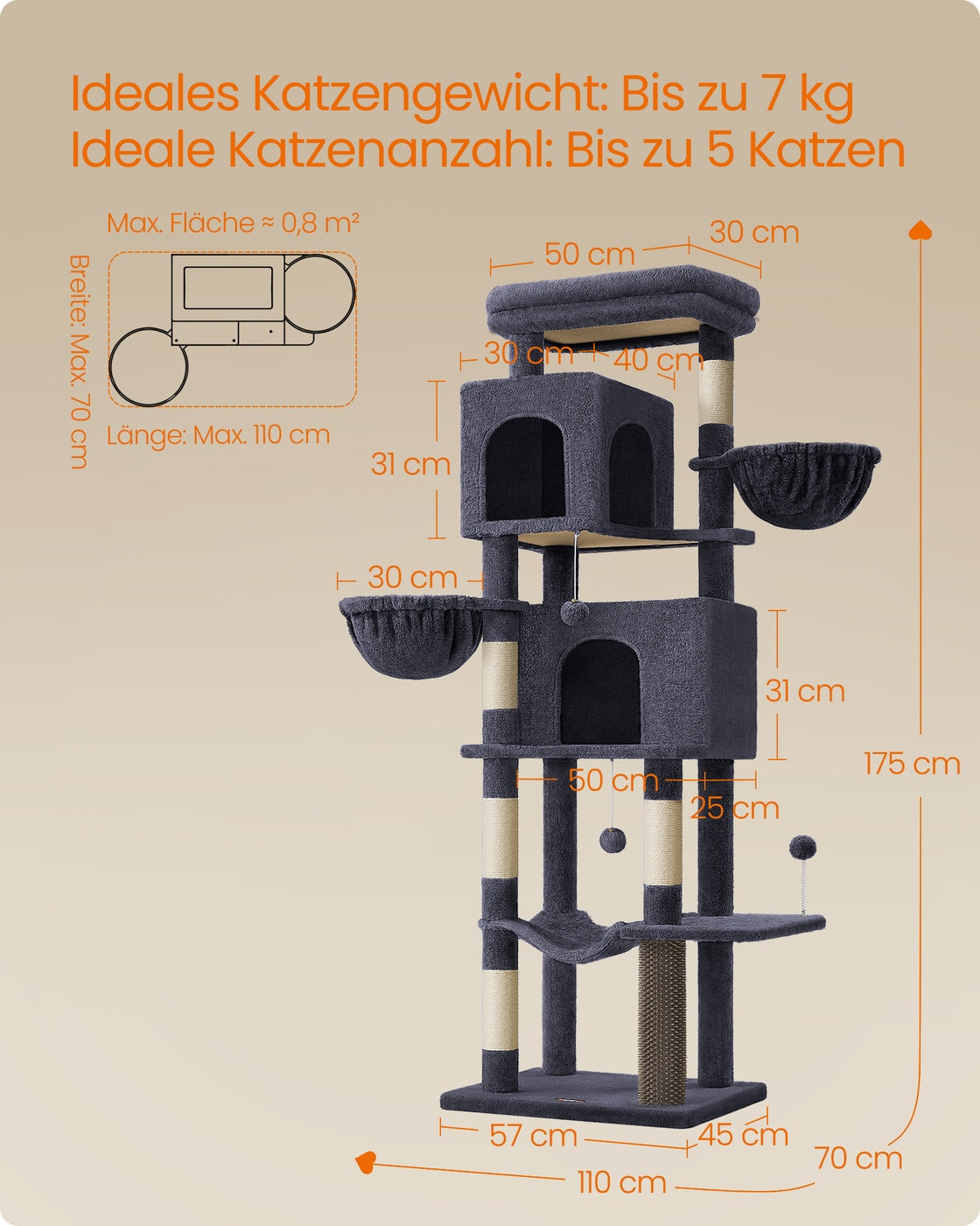 Drapak dla kota XL 175 cm ciemnoszary