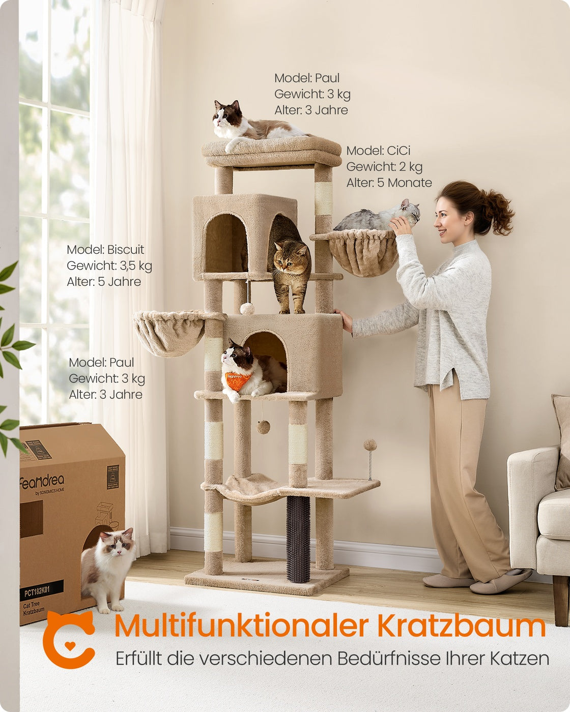 Drapak dla kota 175 cm z dwoma grotami brązowy