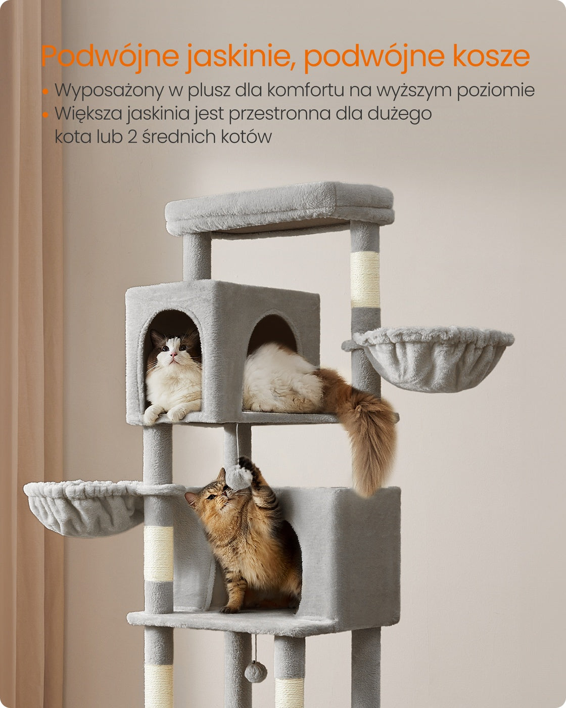 Wielopoziomowe drzewko dla kota szare