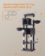 Wielopoziomowe drzewko dla kota 190 cm szare