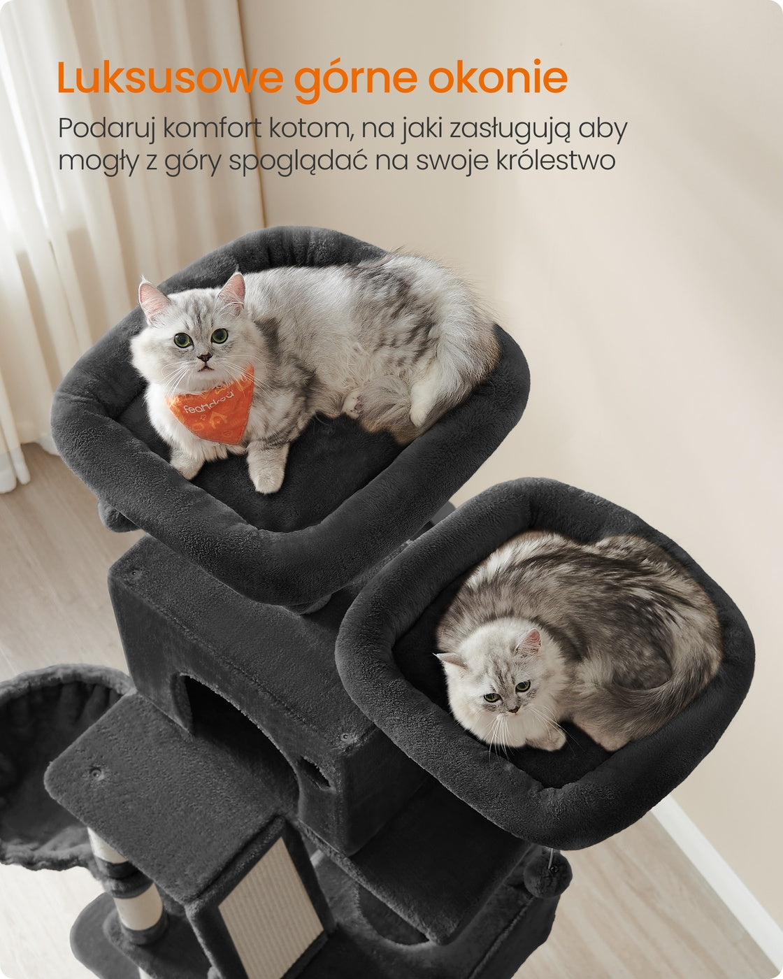 Drapak dla kota XXL 206 cm z dwoma jaskiniami czarny