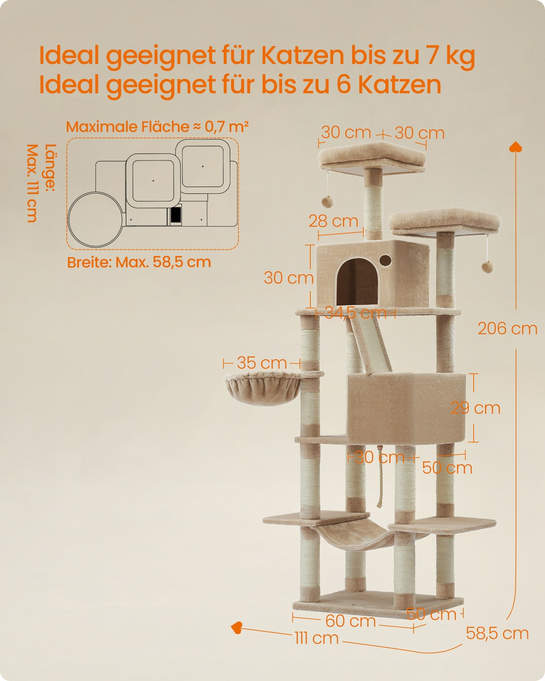 Drapak dla kota XXL 206 cm beżowy