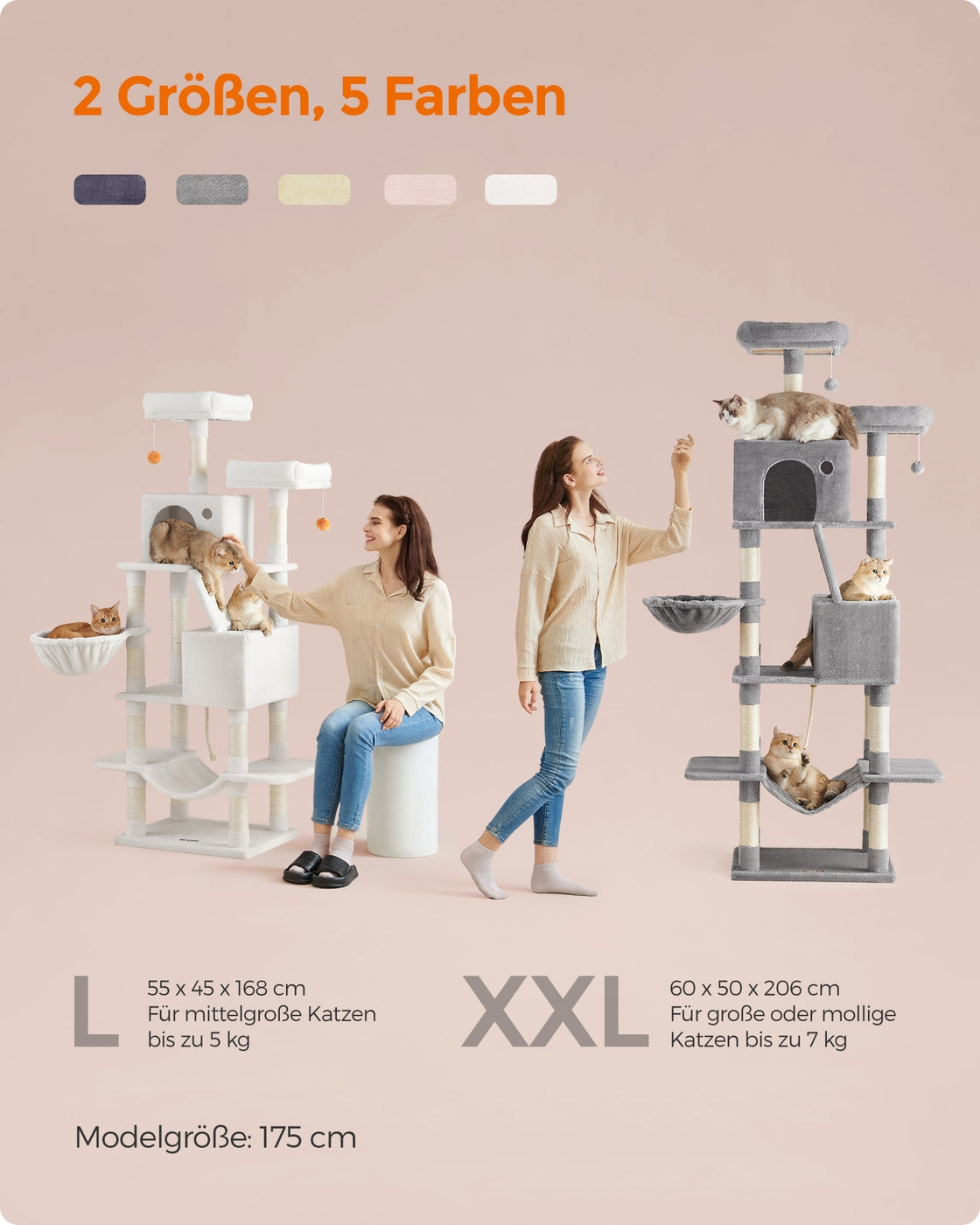 Duży drapak dla kota 2 platformy różowy pastelowy