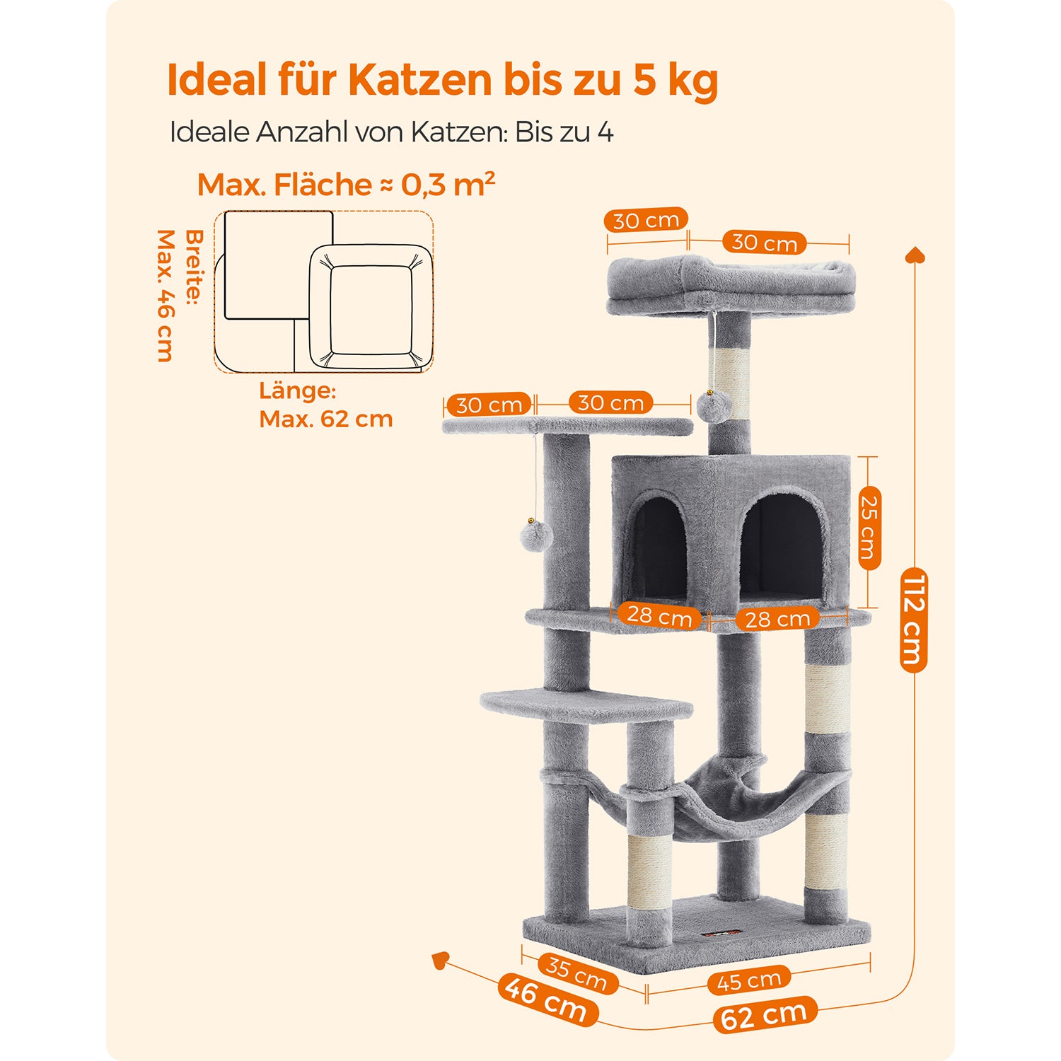 Drapak dla kota, jasnoszary, 45 cm