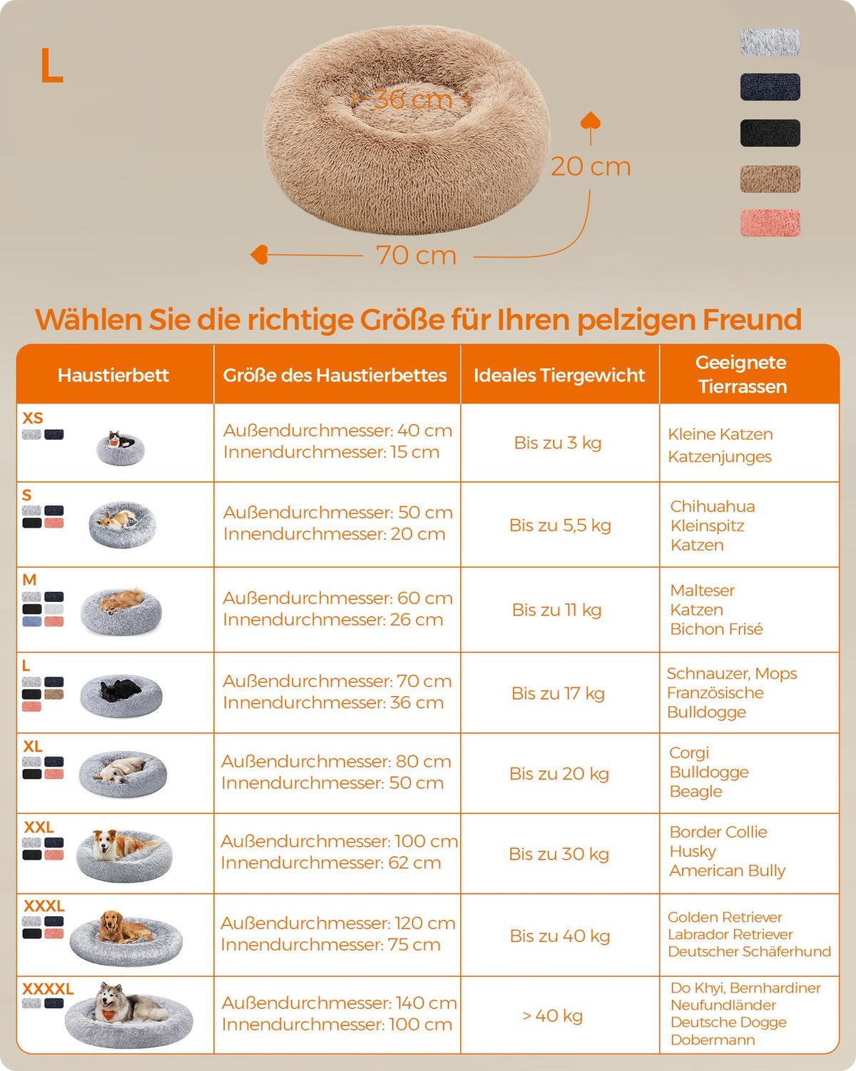 Poduszka legowisko dla psa i kota 70 cm szara