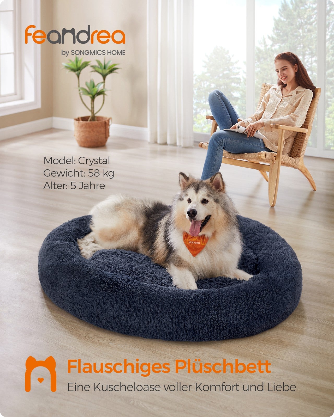 Ciemnoszare pluszowe legowisko dla psa 140 cm