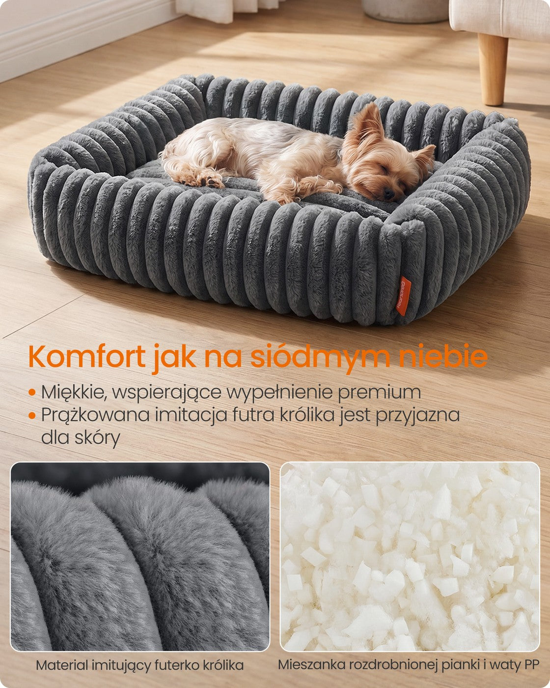 Ortopedyczne legowisko dla psa 71×55×18 cm szare