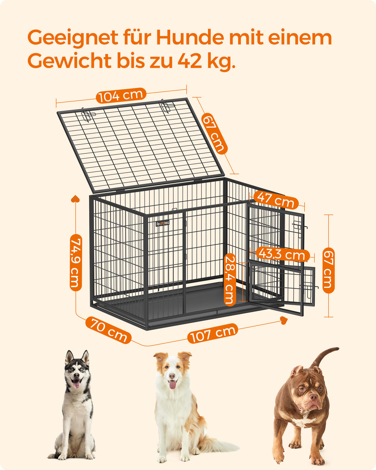 Metalowa klatka dla psa 107×70×74,9 cm z tacą