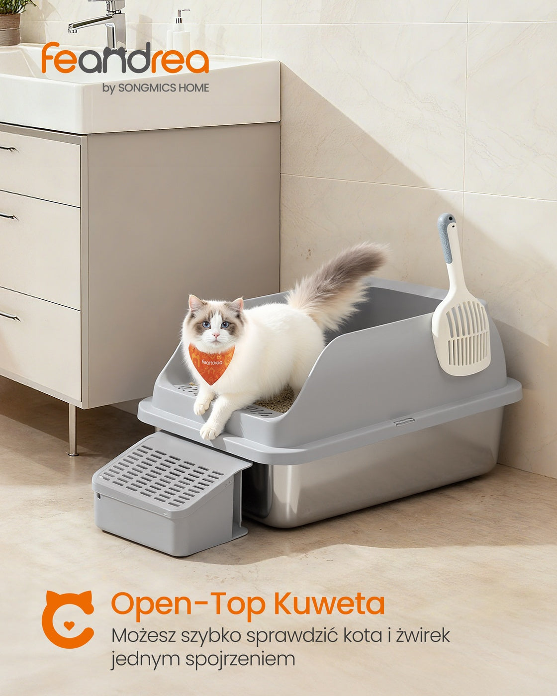 Kuweta dla kota ze stali nierdzewnej szara