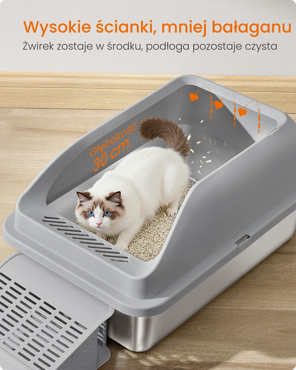 Kuweta dla kota ze stali nierdzewnej szara