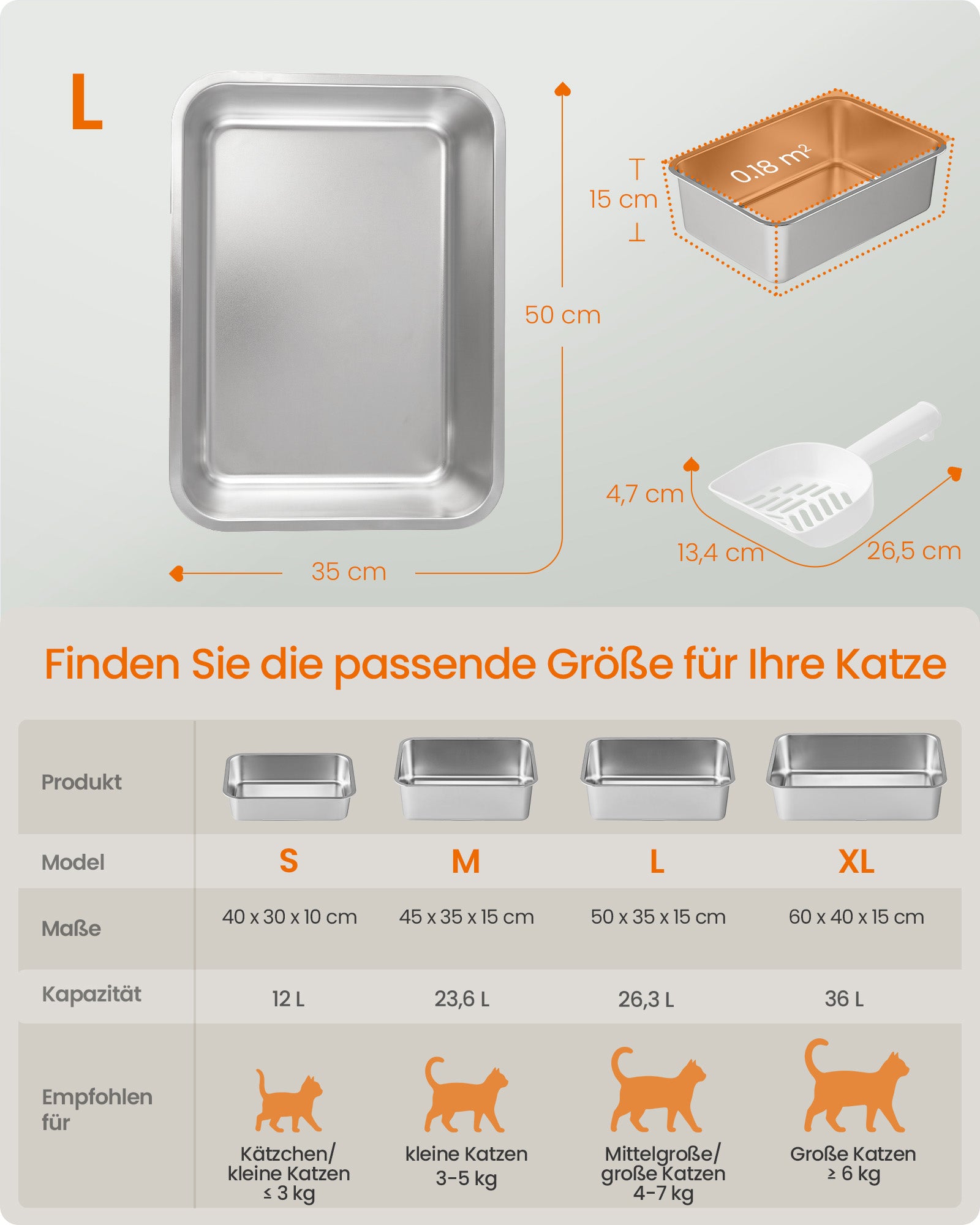 Otwarta kuweta dla kota ze stali nierdzewnej M