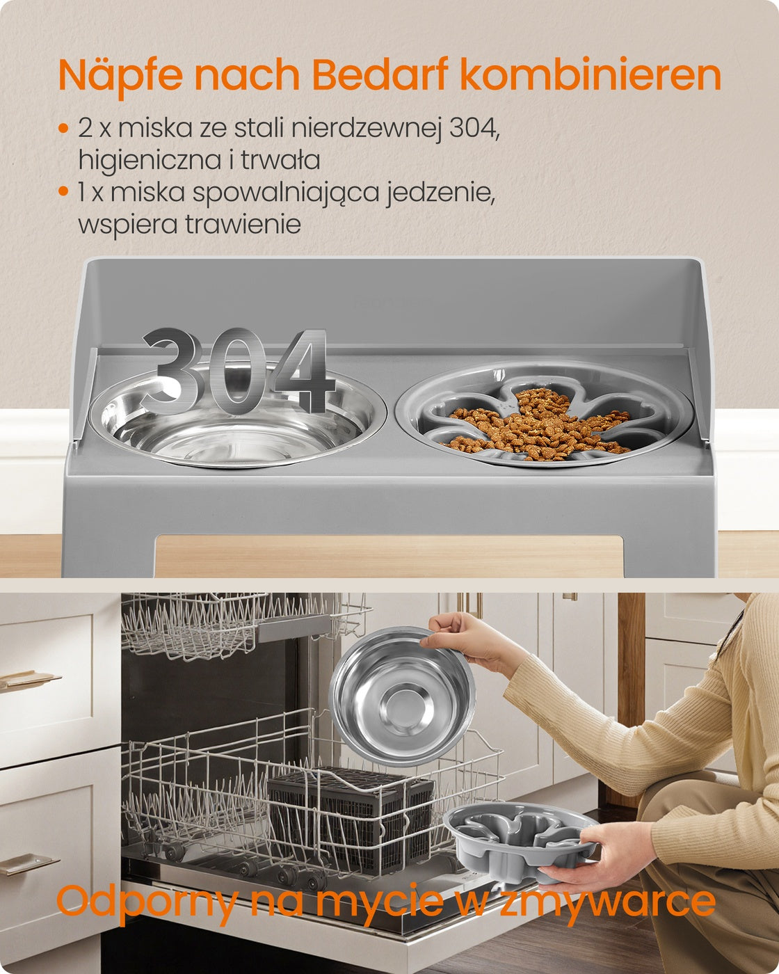 Regulowana podwyższona miska dla psa szara