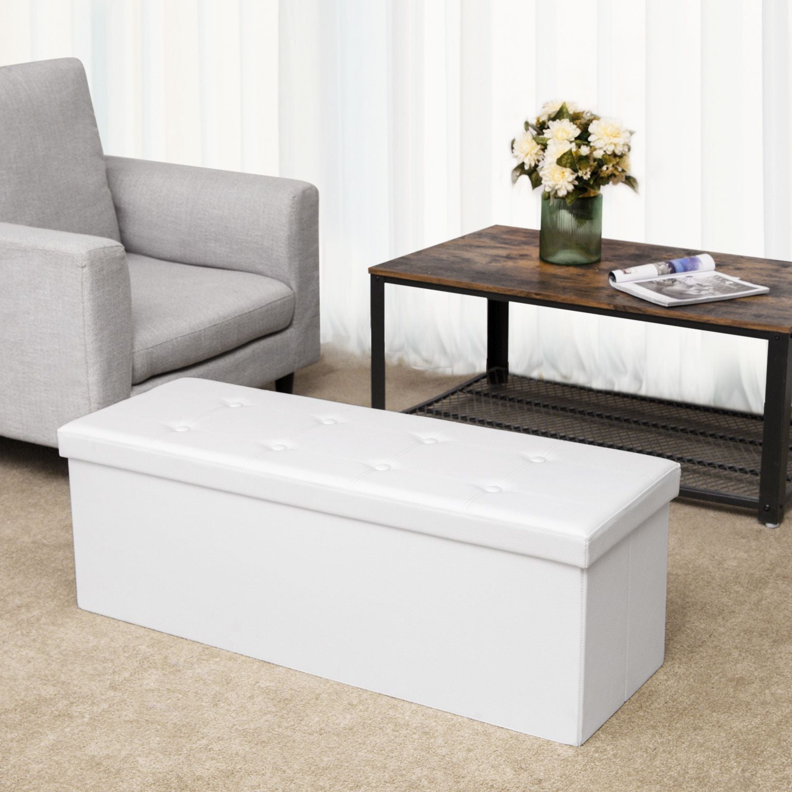 Pufa ze schowkiem, cream white, 110 cm