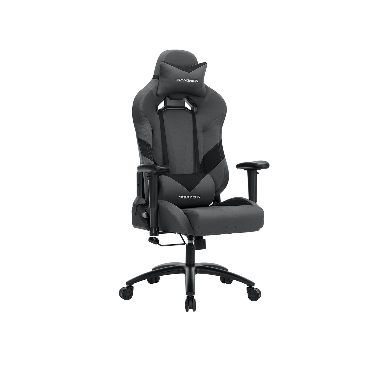 Szare ergonomiczne krzesło gamingowe z poduszką lędźwiową