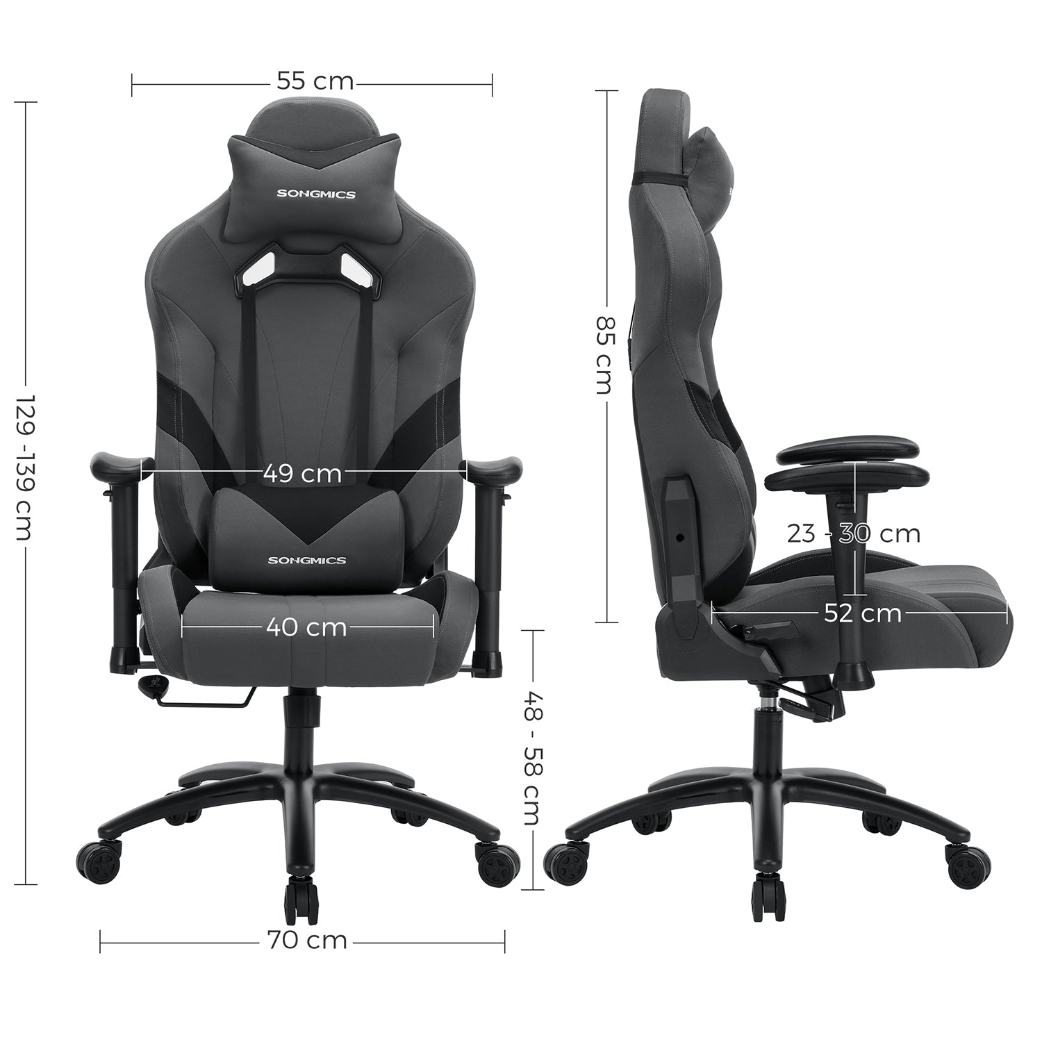 Szare ergonomiczne krzesło gamingowe z poduszką lędźwiową