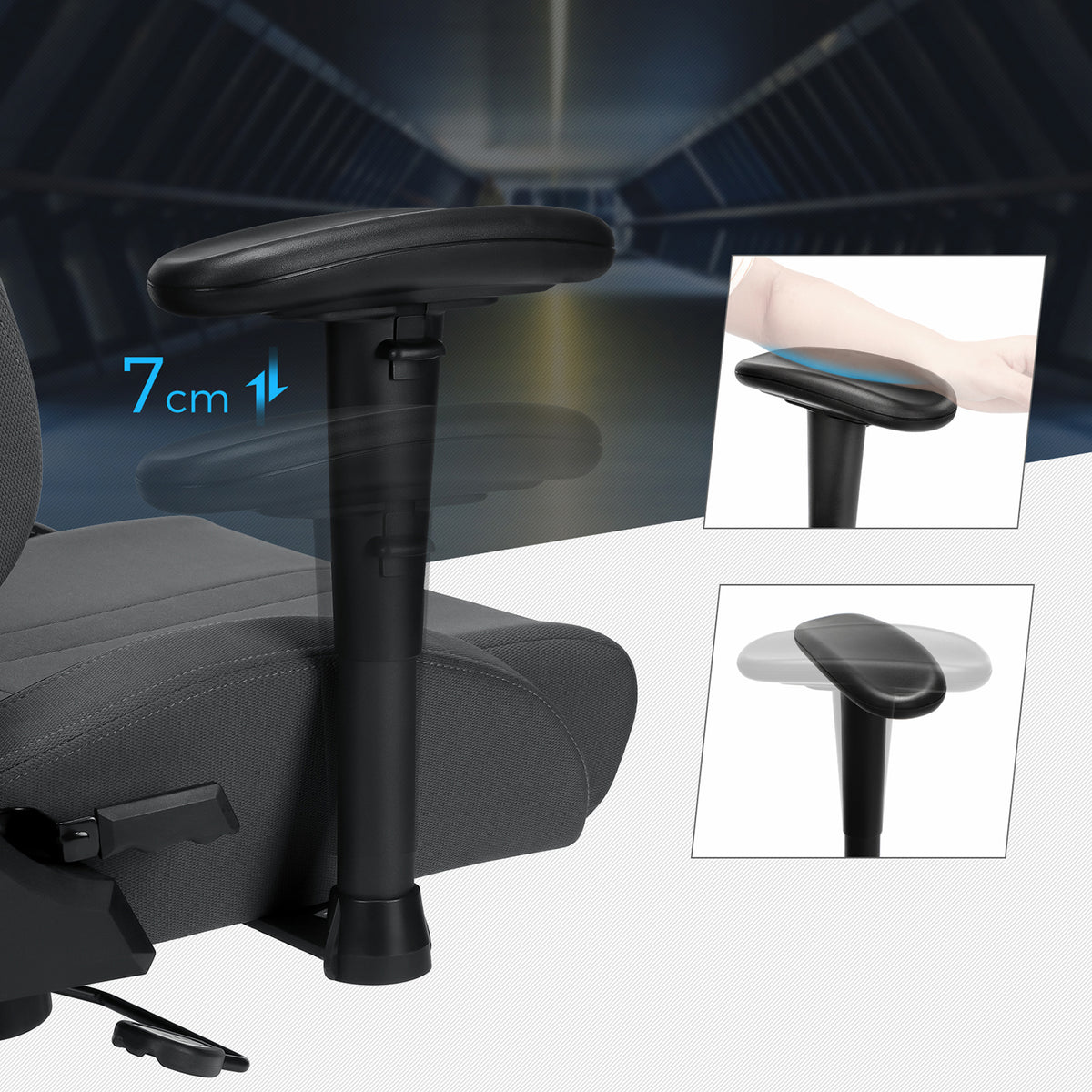 Szare ergonomiczne krzesło gamingowe z poduszką lędźwiową