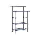 Biały wieszak na ubrania metalowy z półkami