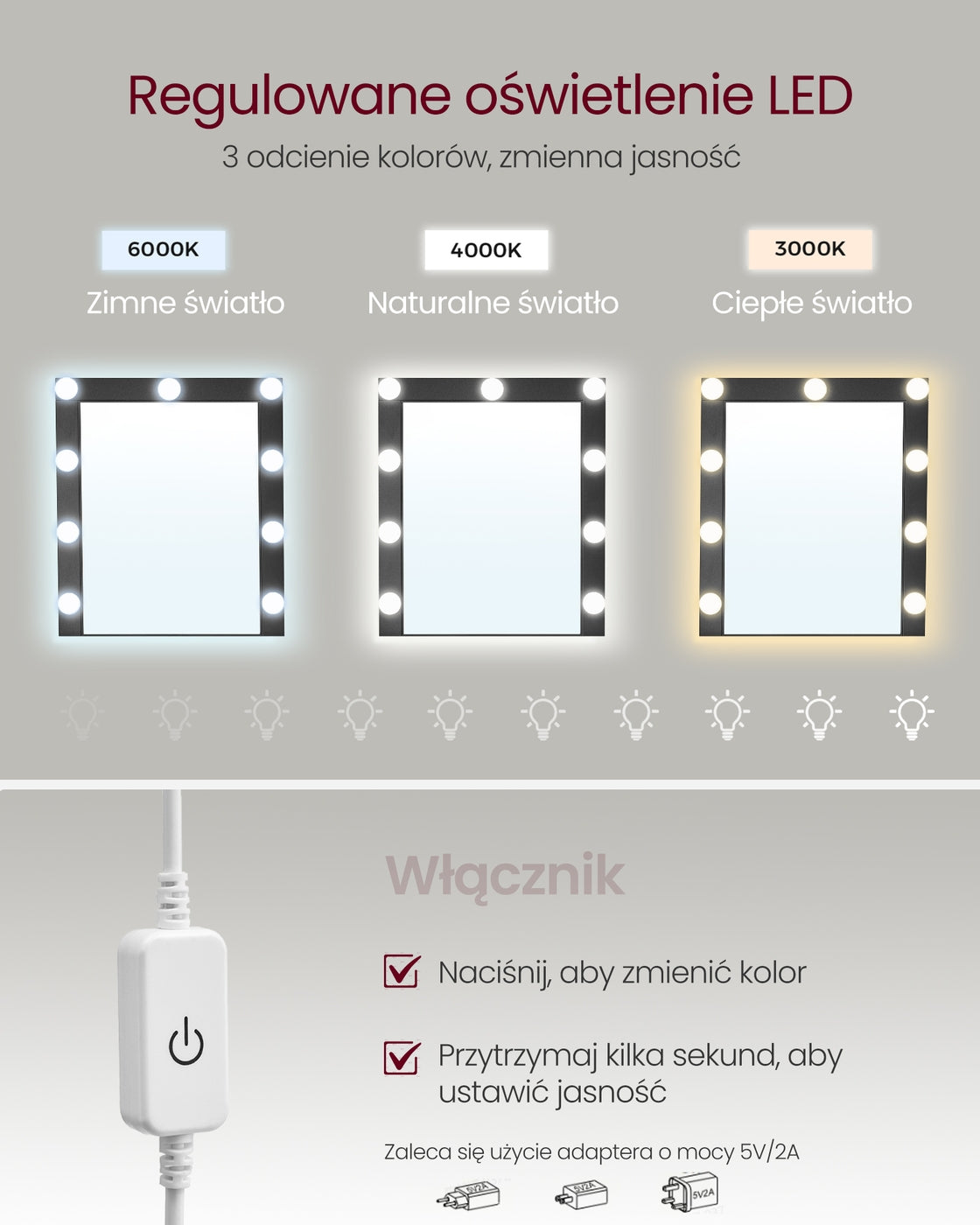 Nowoczesna toaletka z oświetleniem LED i szufladami