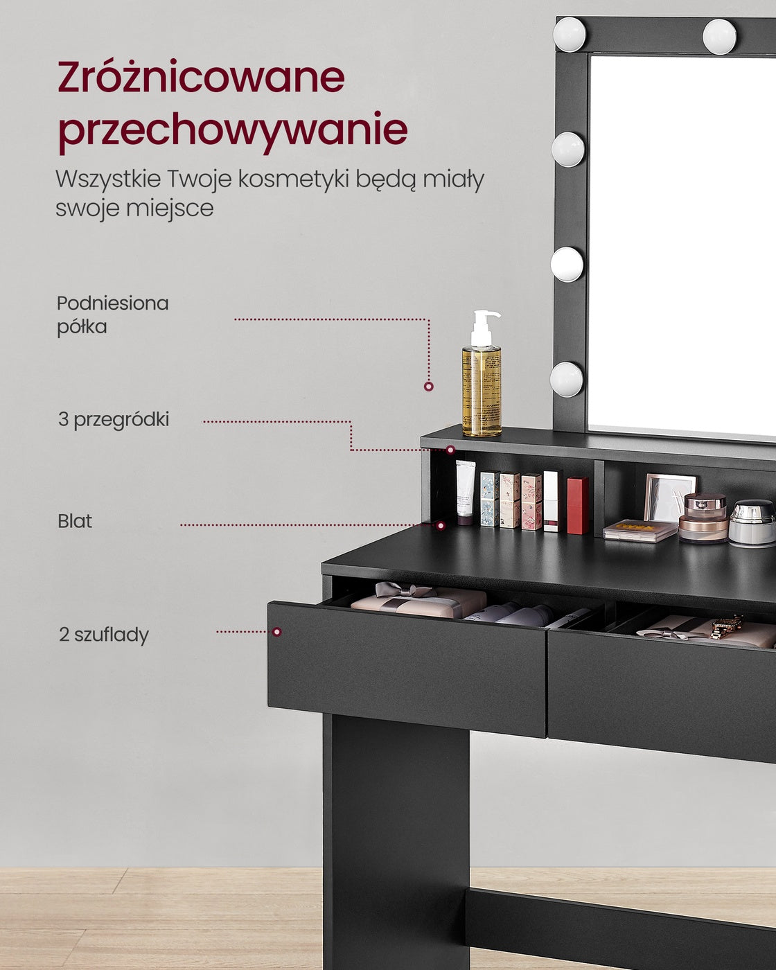 Nowoczesna toaletka z oświetleniem LED i szufladami