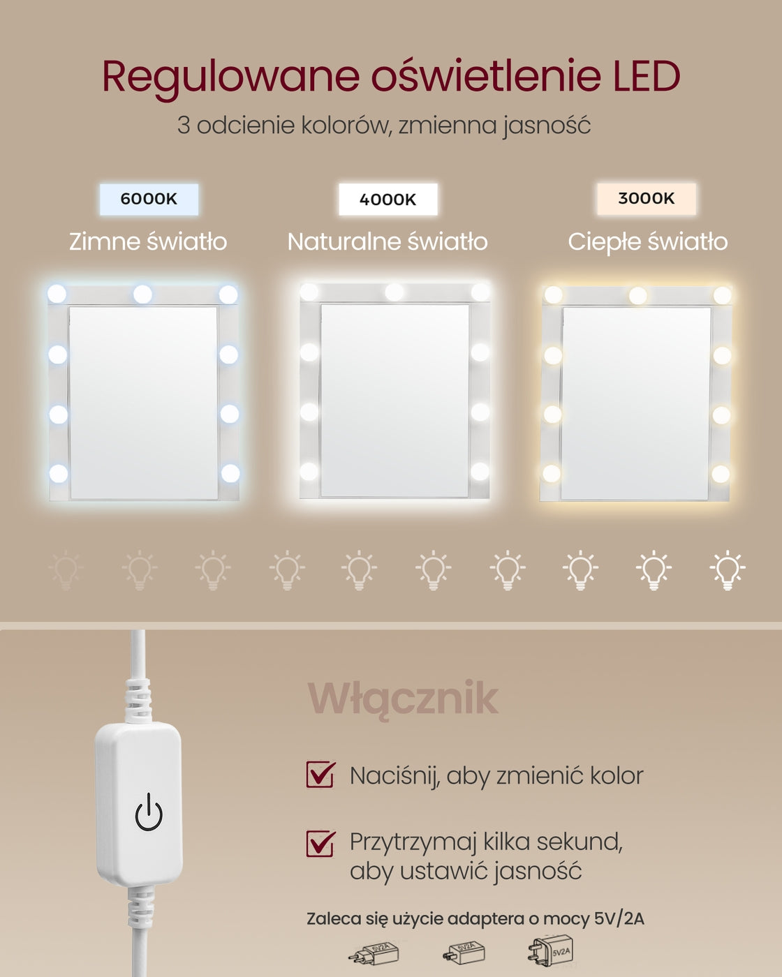 Biała toaletka z lustrem i oświetleniem LED