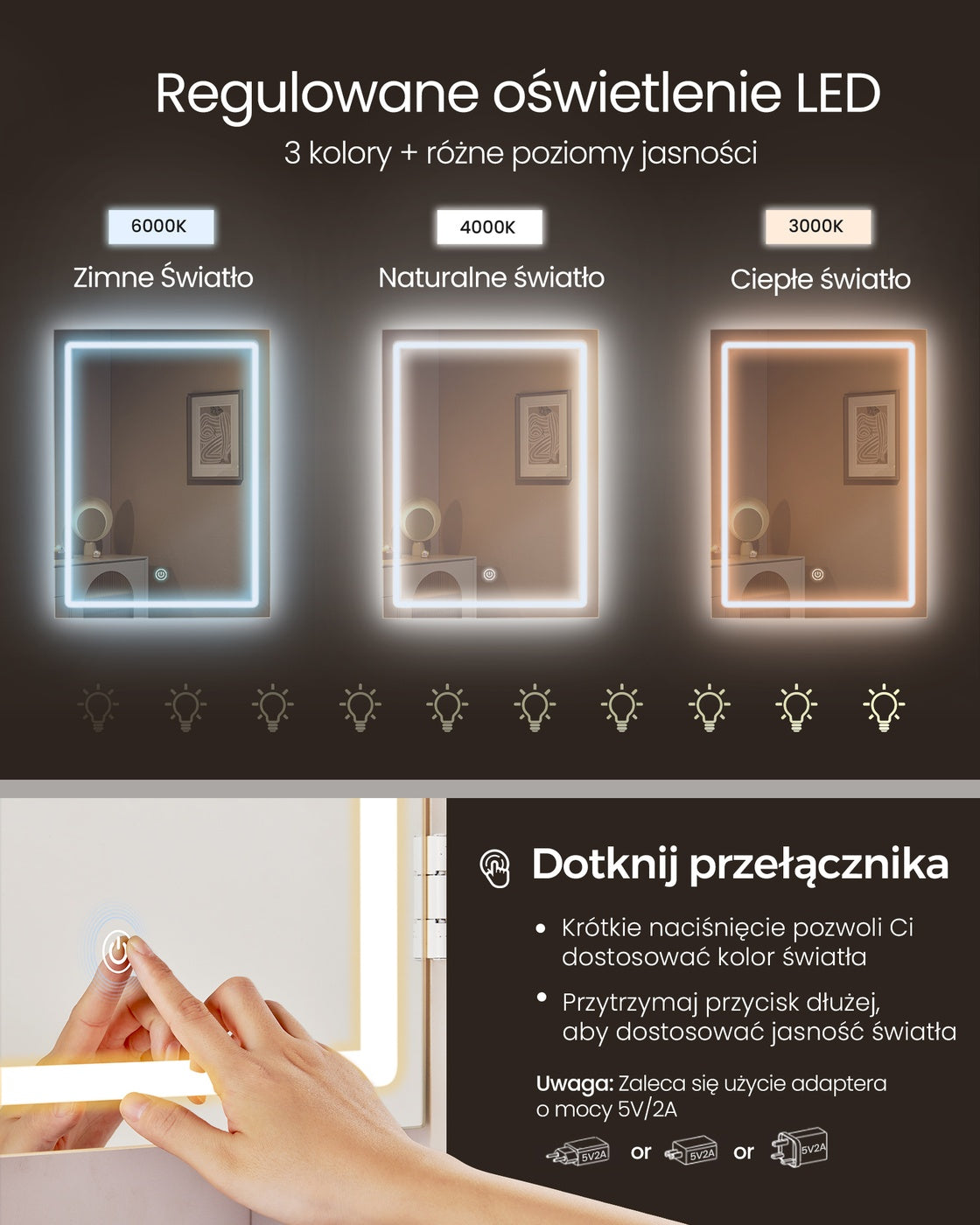 Toaletka biała z oświetleniem LED i regulacją jasności
